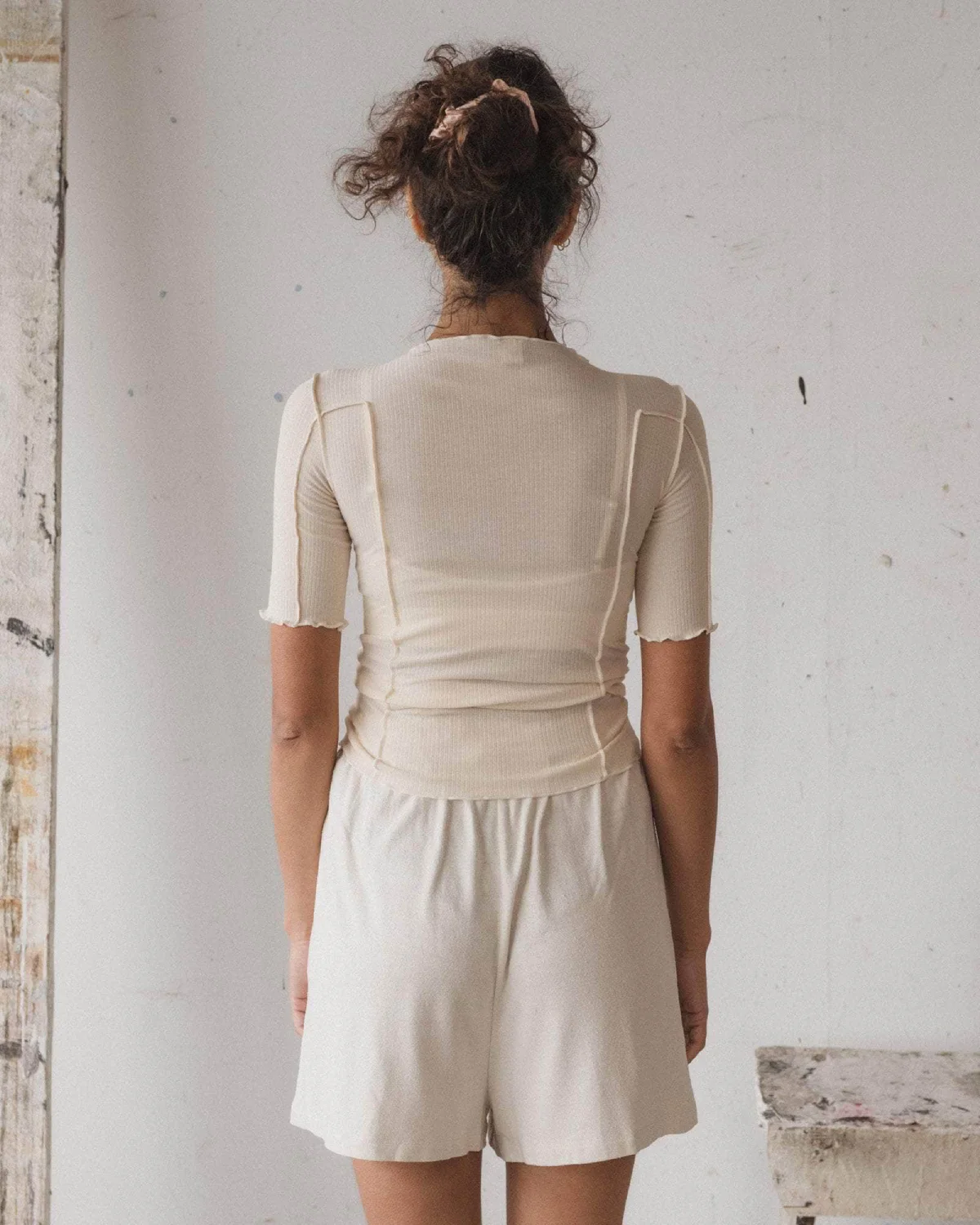 Baserange Omato 3/4 Tee Shirt Off White back view on model