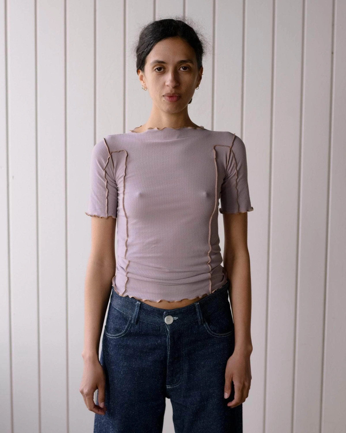 Baserange Omato 3/4 Tee Shirt Verbe Purple/Aural front view on model