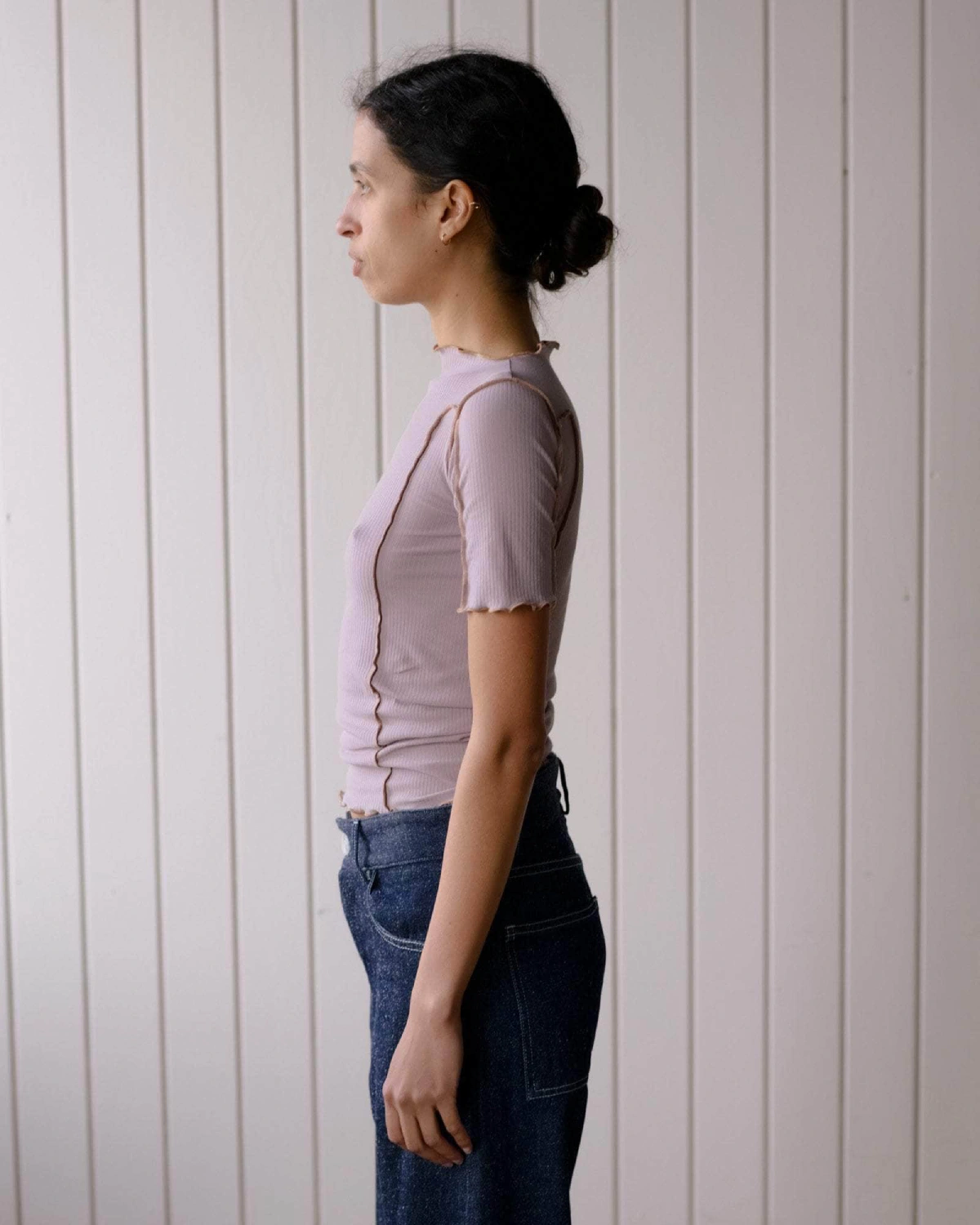 Baserange Omato 3/4 Tee Shirt Verbe Purple/Aural side view on model