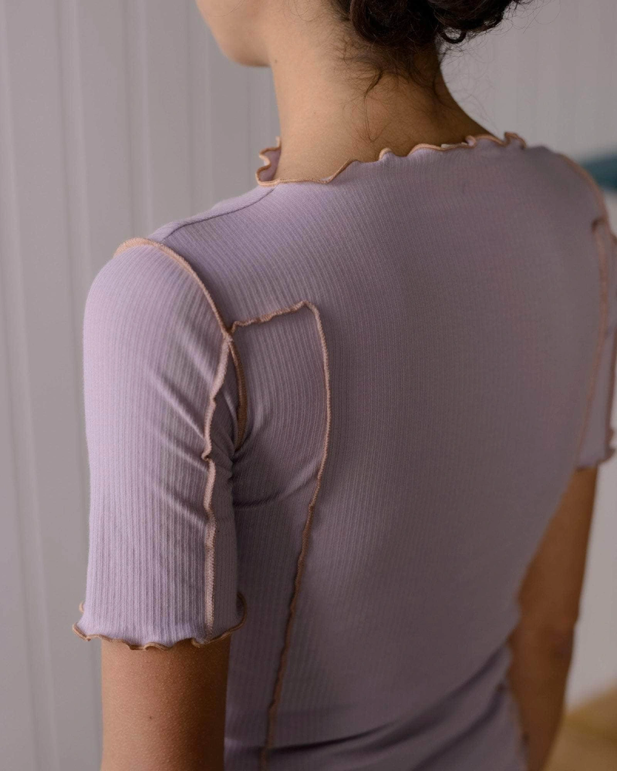 Baserange Omato 3/4 Tee Shirt Verbe Purple/Aural back view on model