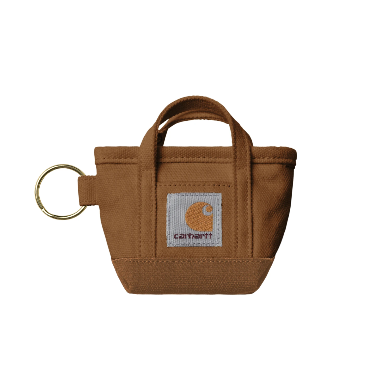 Carhartt WIP Mini Tote Bag Keychain Hamilton Brown in a white background
