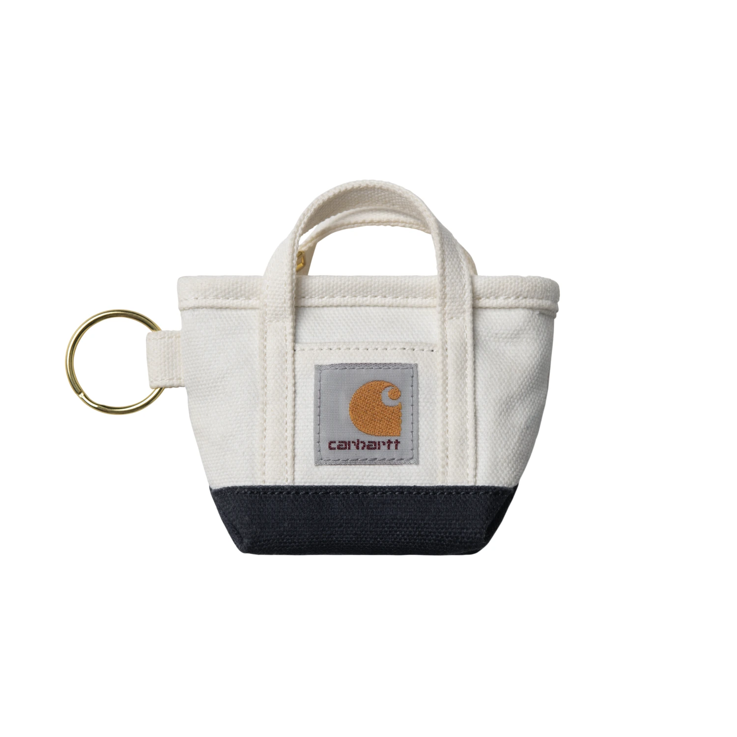 Carhartt WIP Mini Tote Bag Keychain Natural/Blue front view in a white background