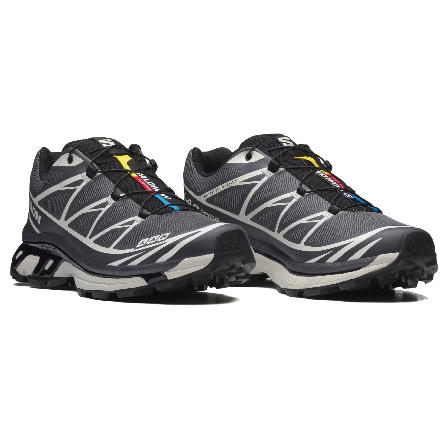 Salomon XT-6 Black/Asphalt/Castlerock side view in a white background