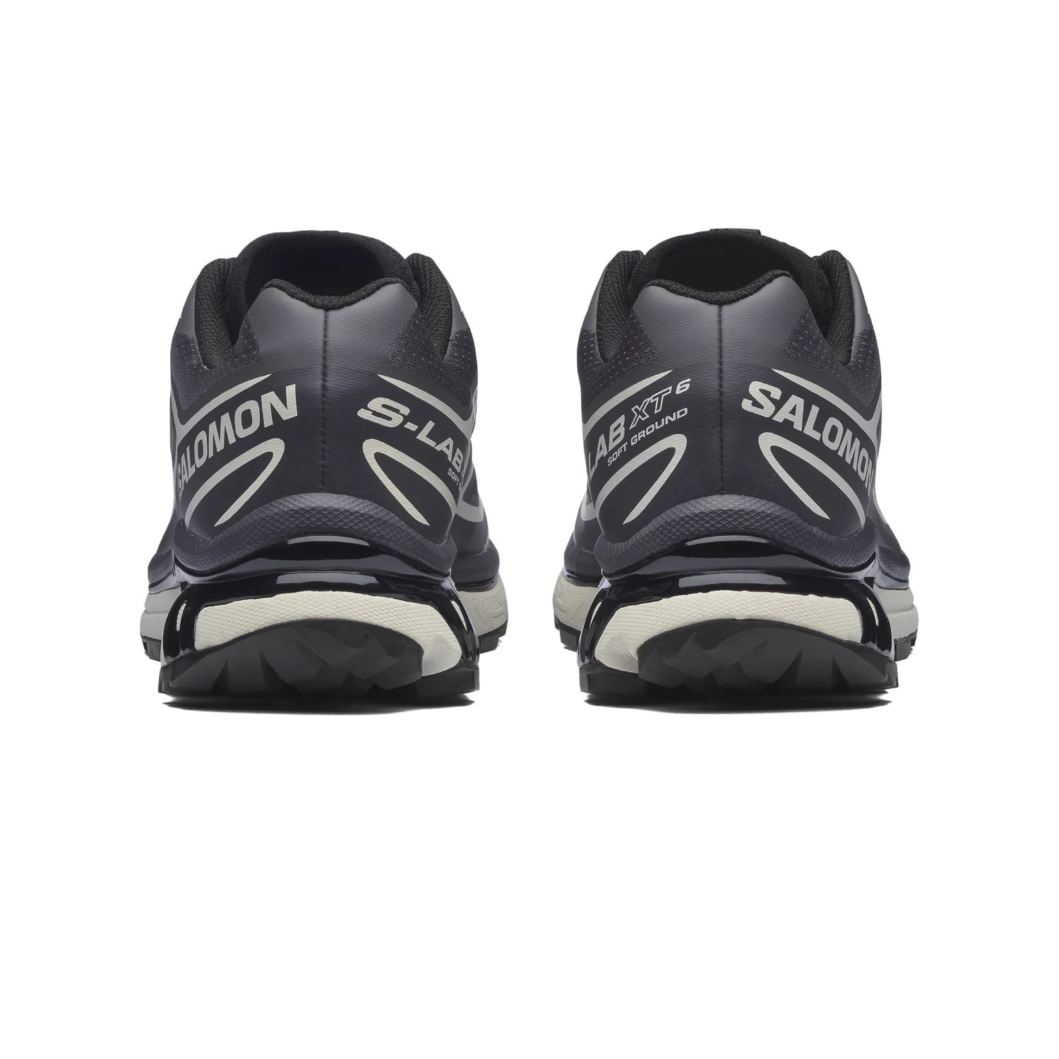 Salomon XT-6 Black/Asphalt/Castlerock back view in a white background