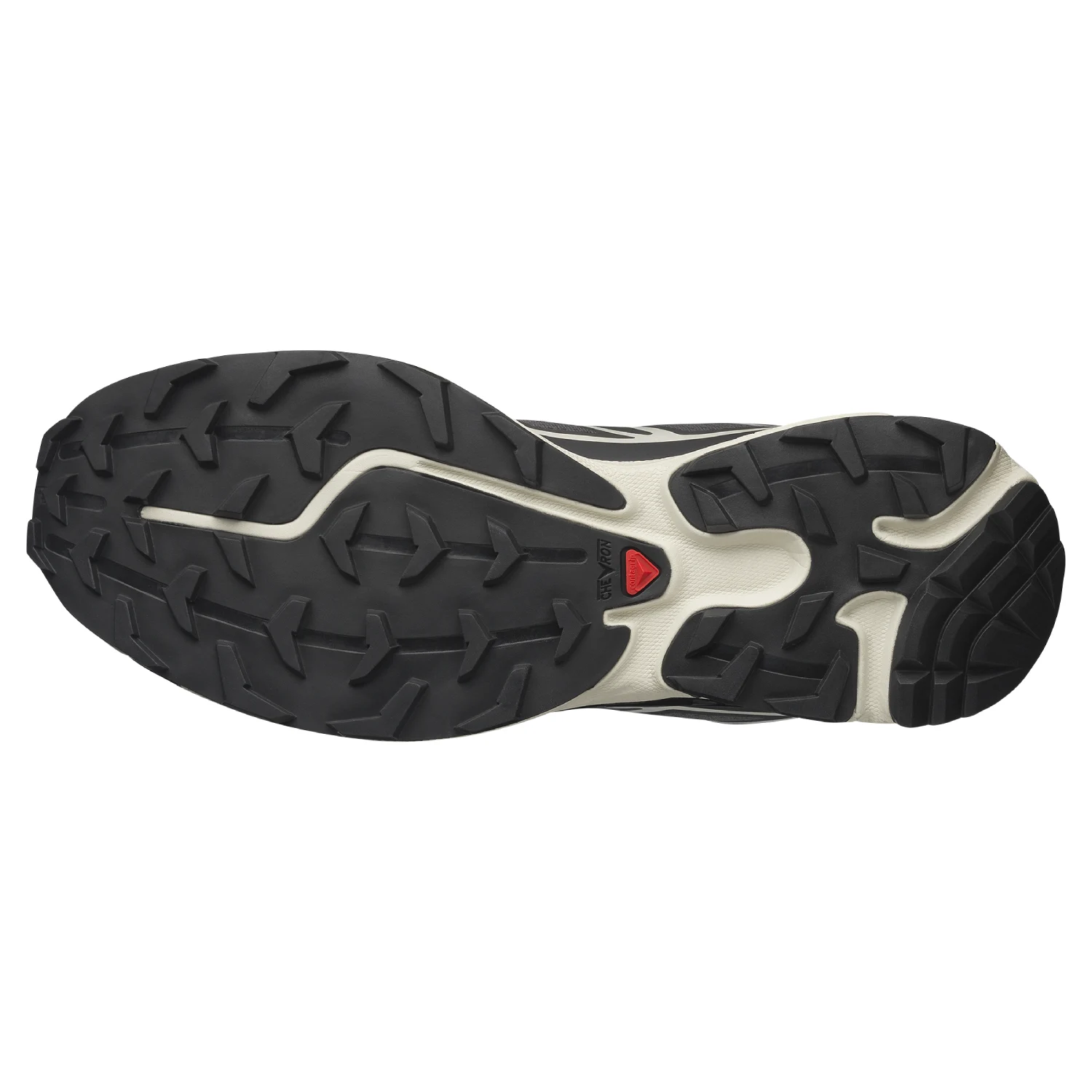 Salomon XT-6 Black/Asphalt/Castlerock bottom view in a white background