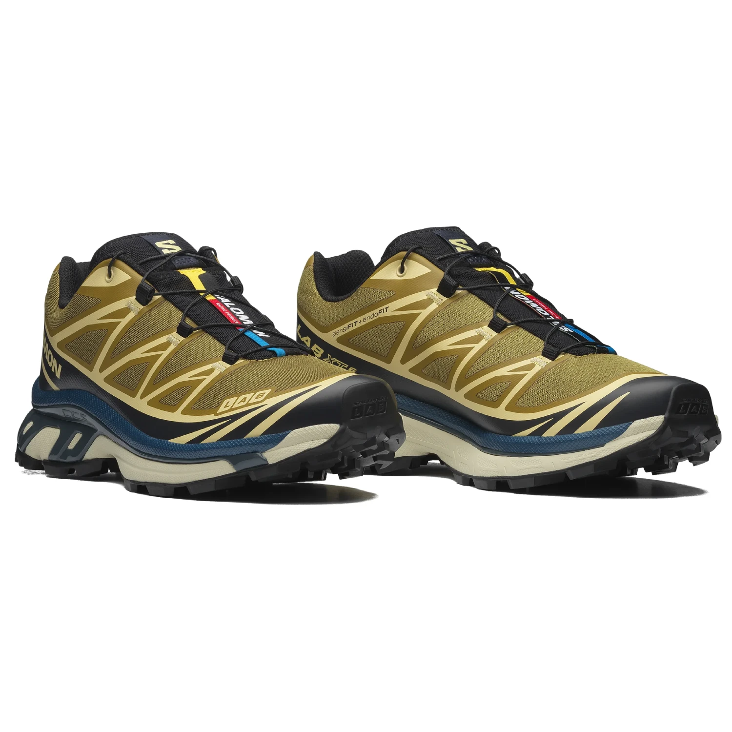 Salomon XT-6 Brilliant Olive/Dark Navy side view in a white background