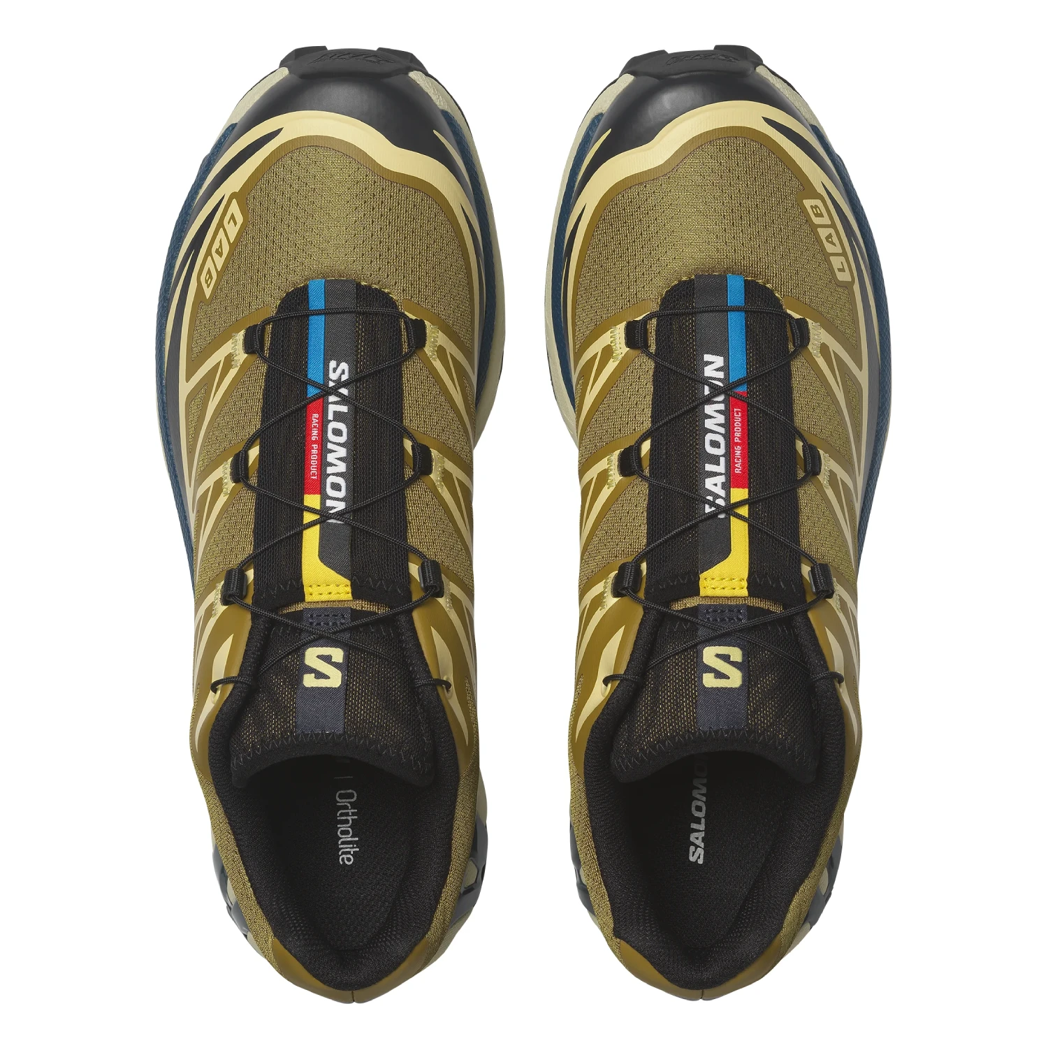 Salomon XT-6 Brilliant Olive/Dark Navy top view in a white background