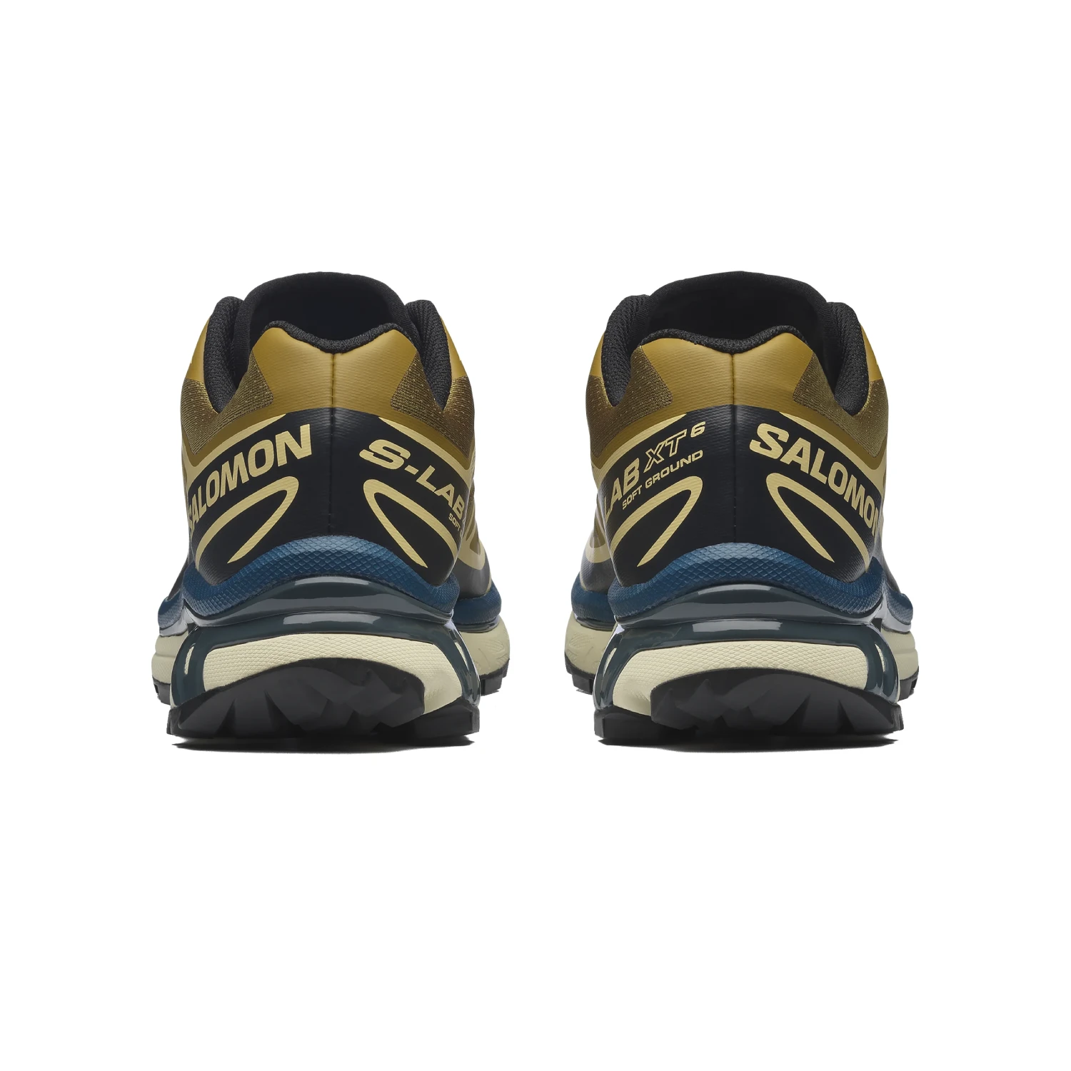 Salomon XT-6 Brilliant Olive/Dark Navy back view in a white background