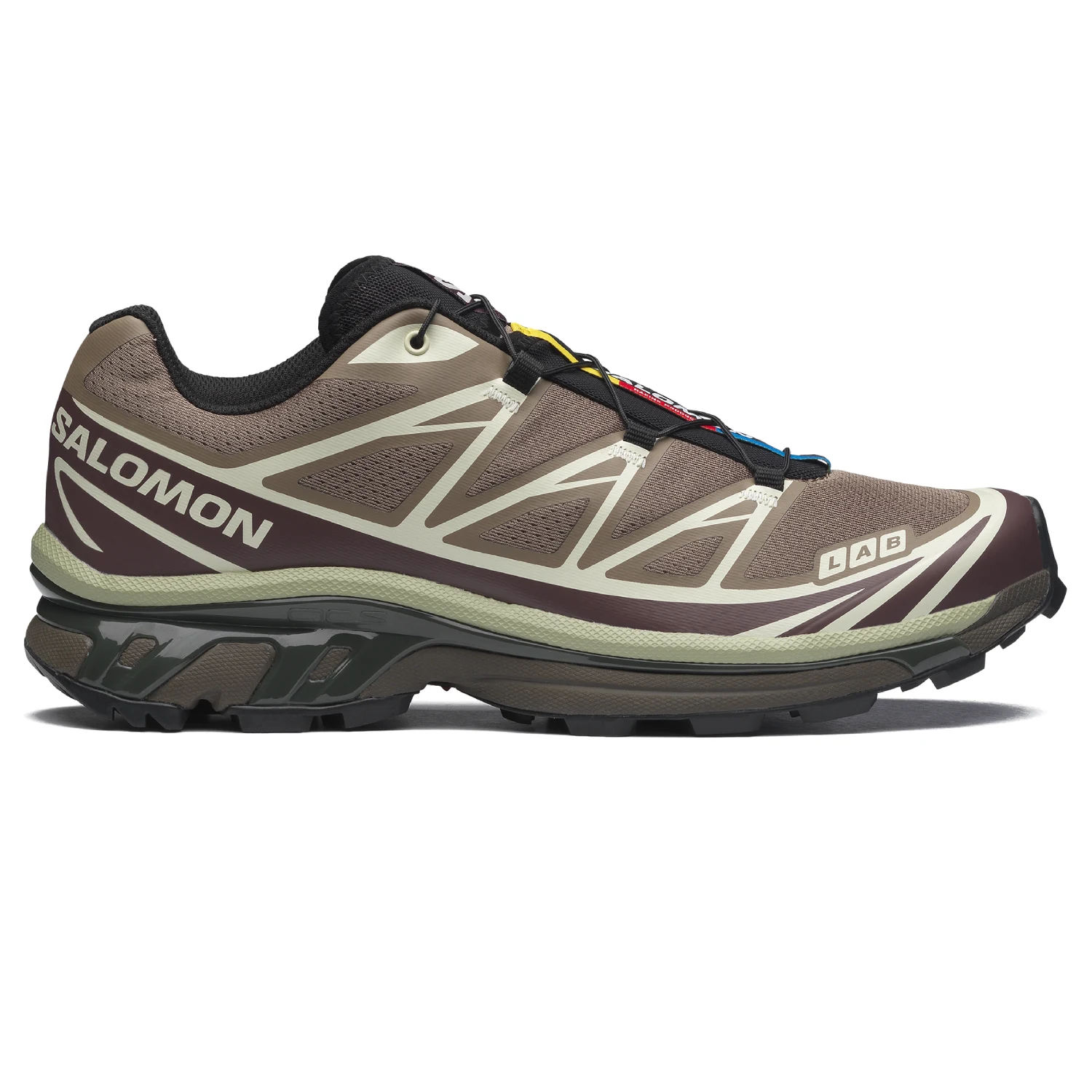 Salomon XT-6 Walnut/Huckleberry/Urban Chic side view in a white background