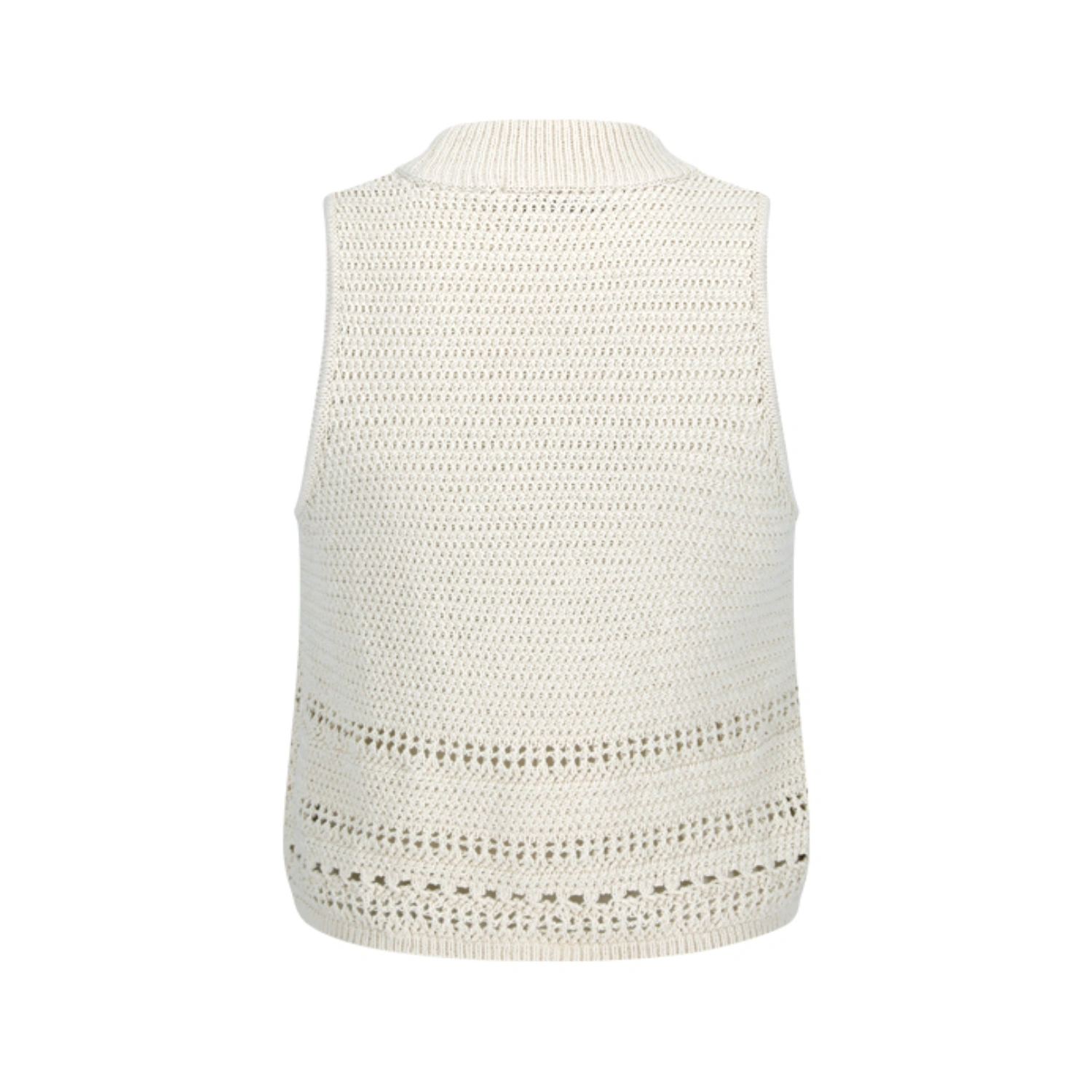 Amomento Crochet Knit Vest Beige back view in a white background