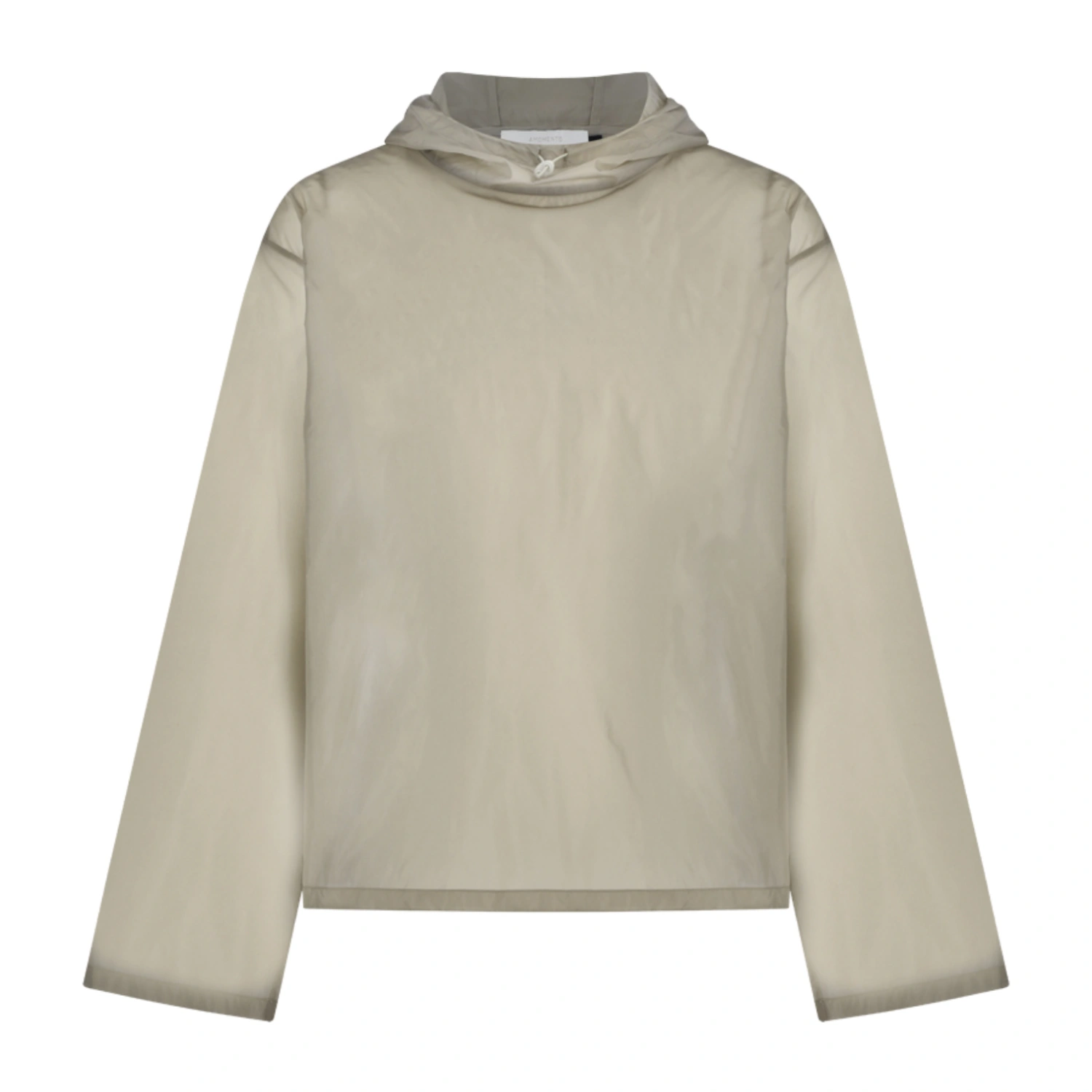 Amomento Sheer Hoodie Anorak Beige front view in a white background