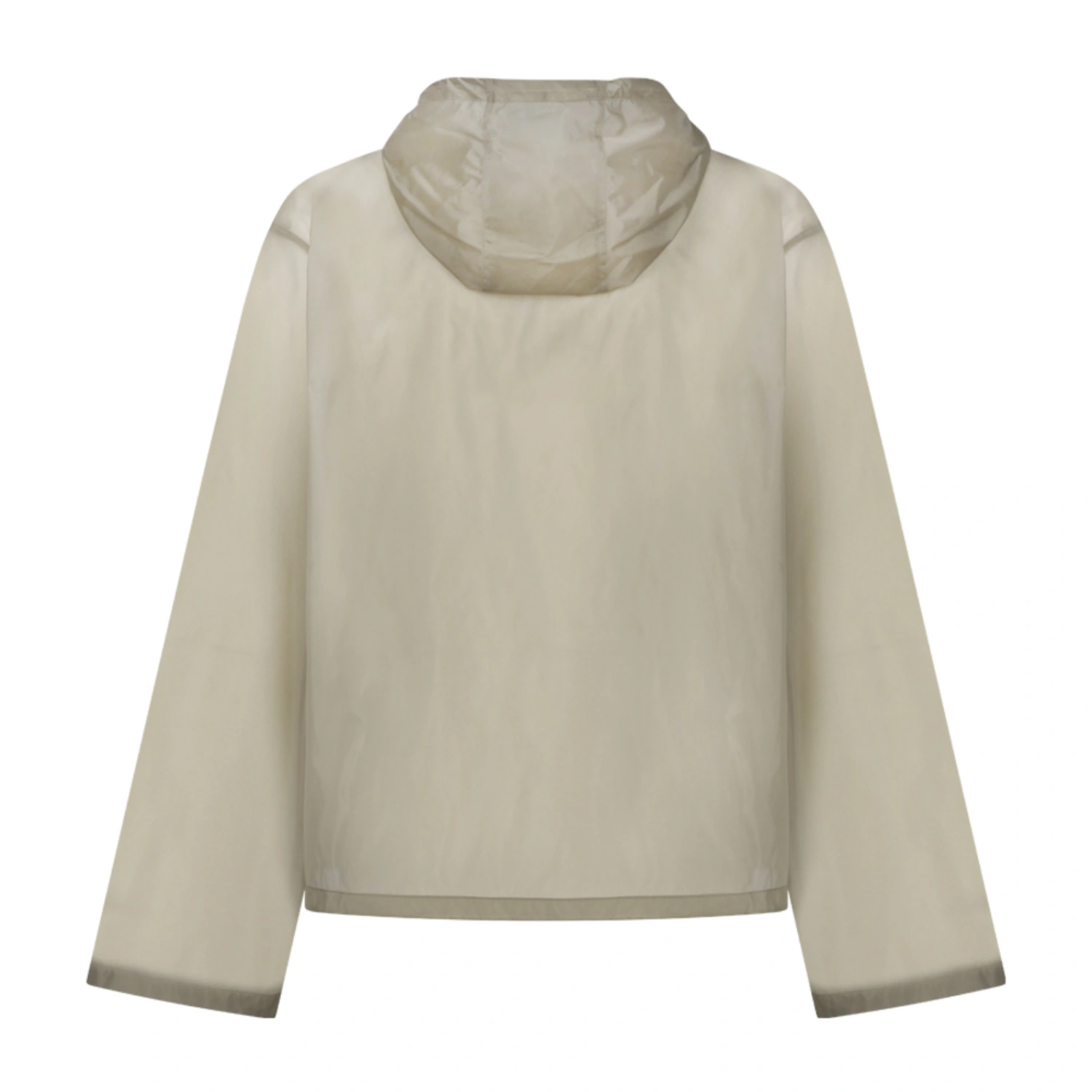Amomento Sheer Hoodie Anorak Beige back view in a white background