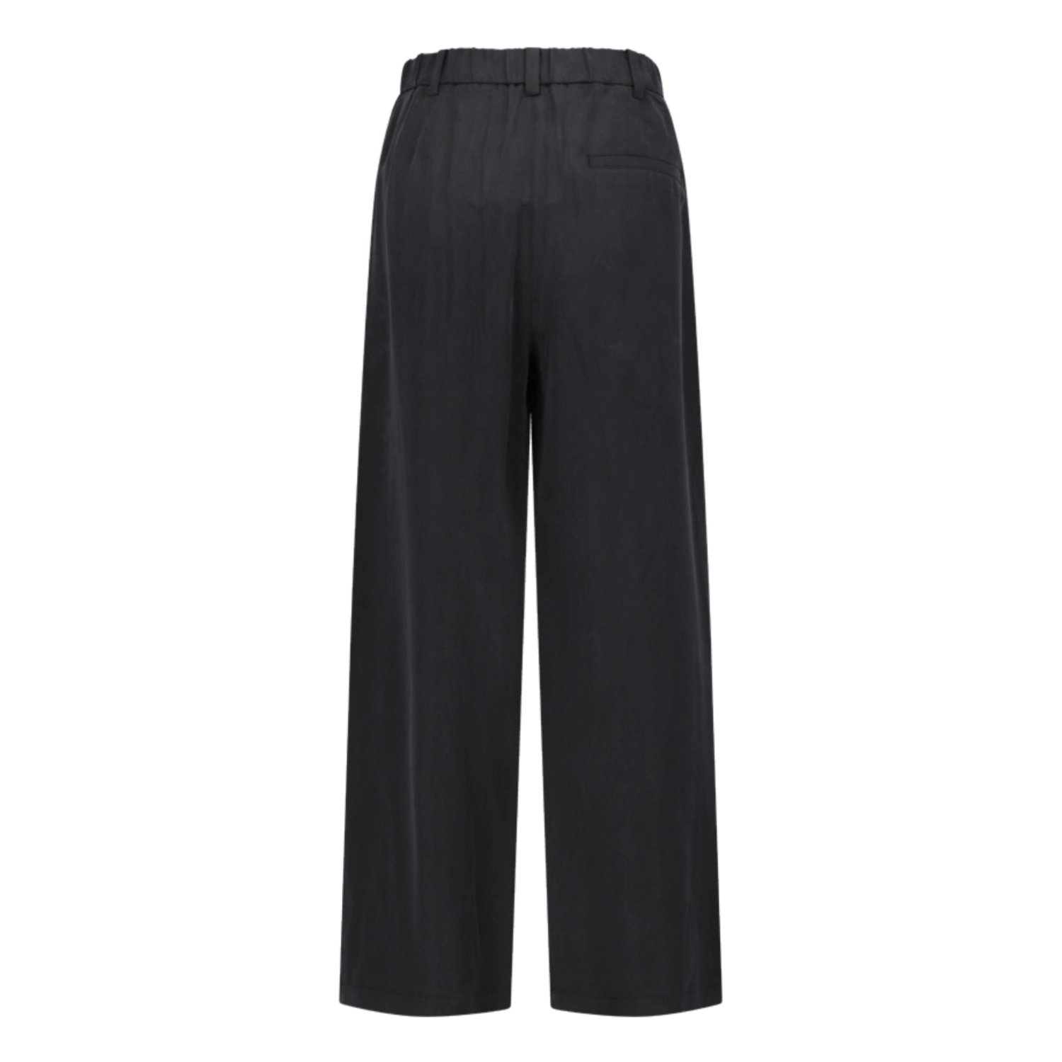 Amomento Women's Cupro Two Tuck Wide Pants Black back view in a white background