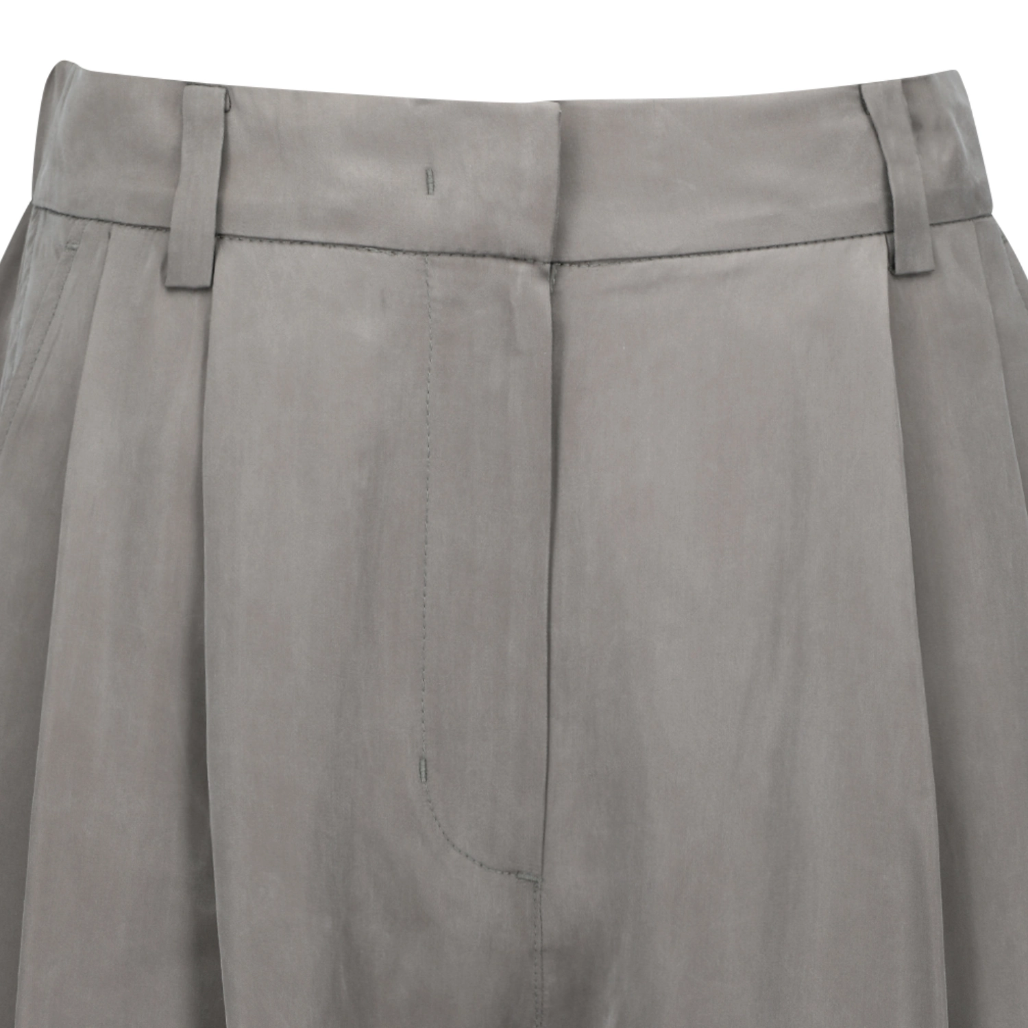 Amomento Women's Cupro Two Tuck Wide Pants Grey front view detail