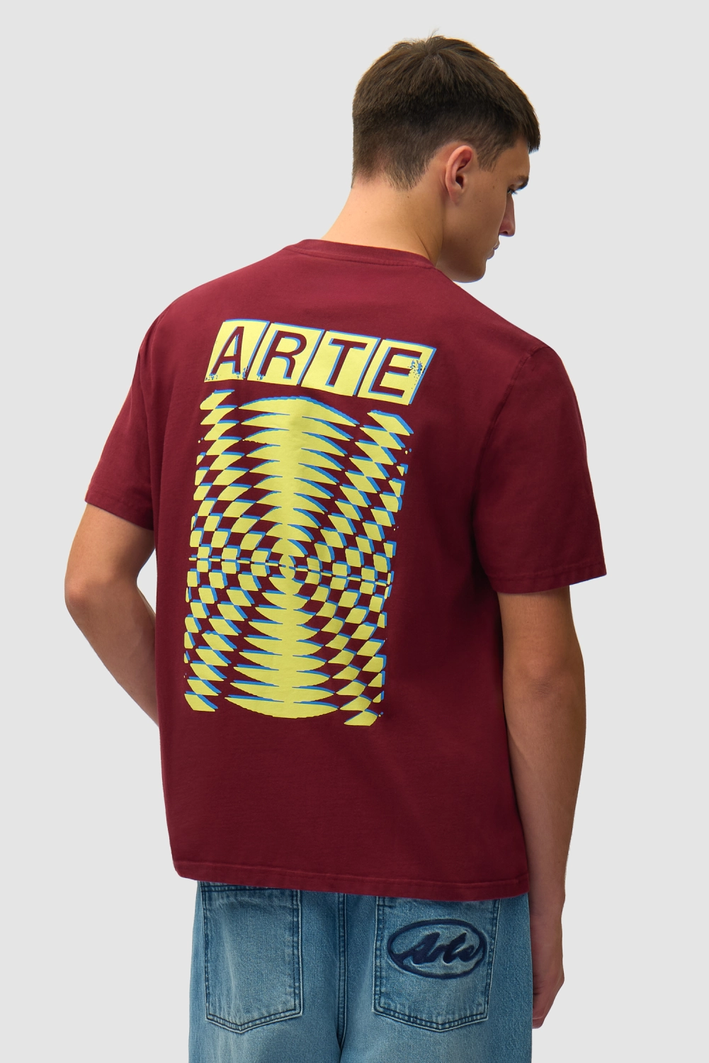 Arte Antwerp Abstract Back Print T-Shirt Bordeaux back view on model