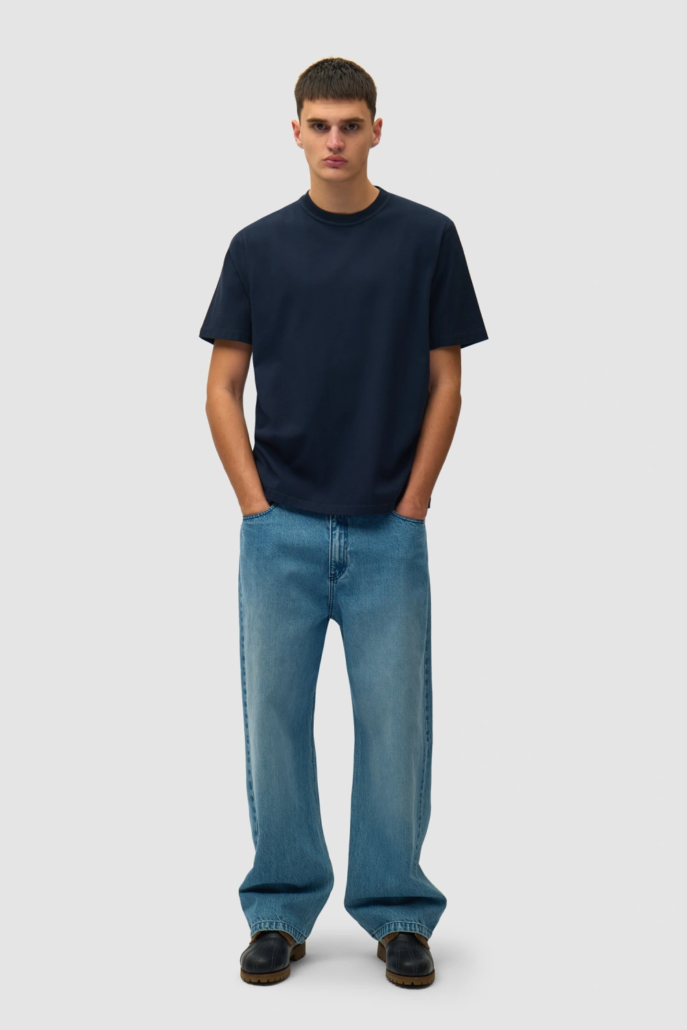 Arte Antwerp Back Collage T-Shirt Navy front view on model