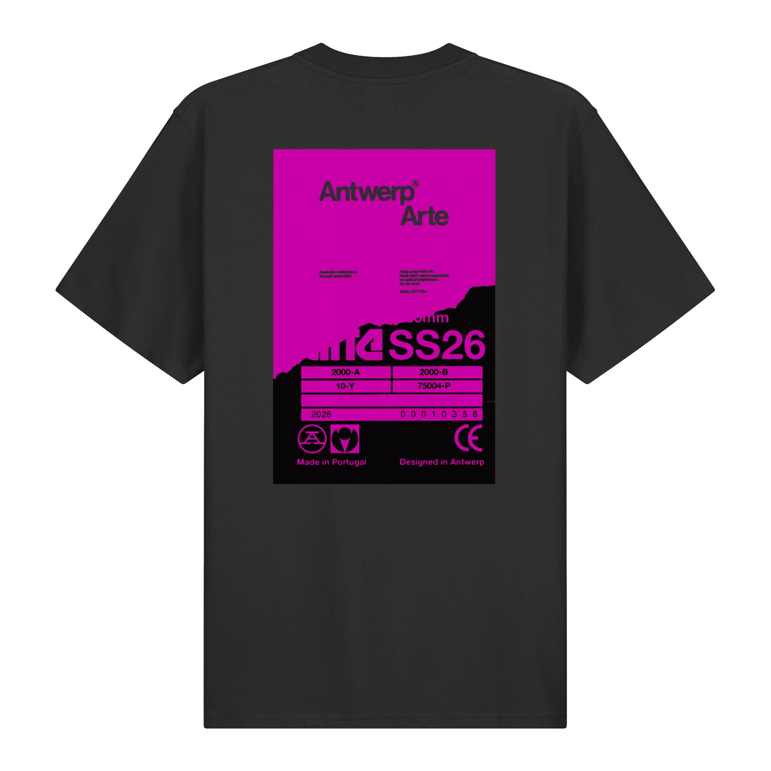 Arte Antwerp Back Poster T-Shirt Black back view in a white background