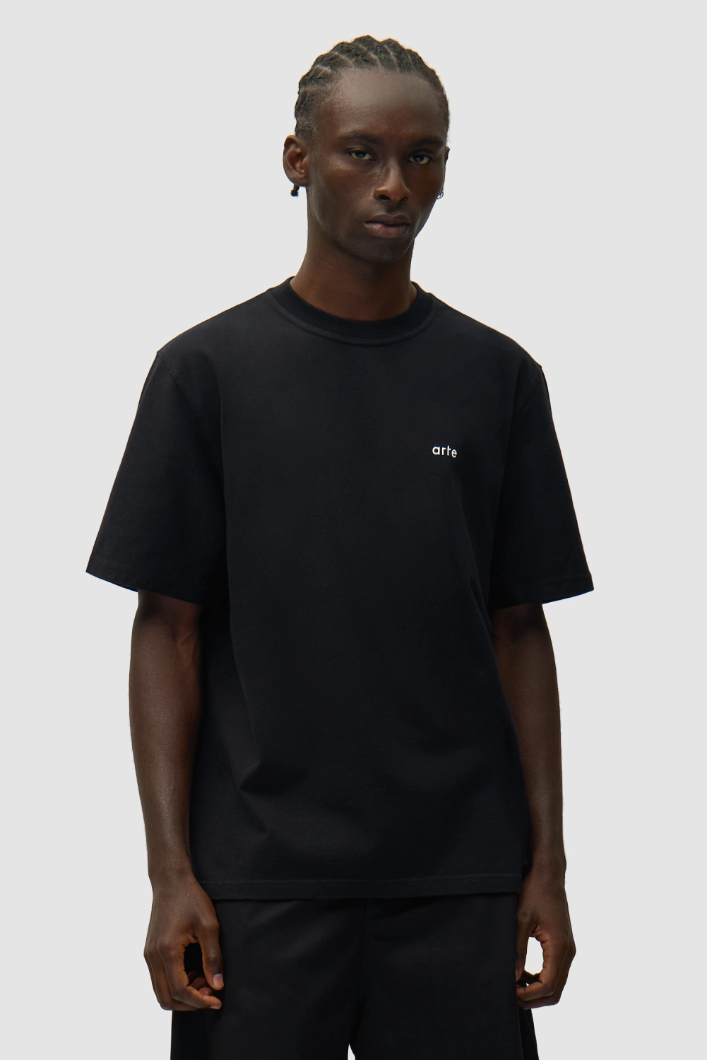 Arte Antwerp Back Poster T-Shirt Black front view on model