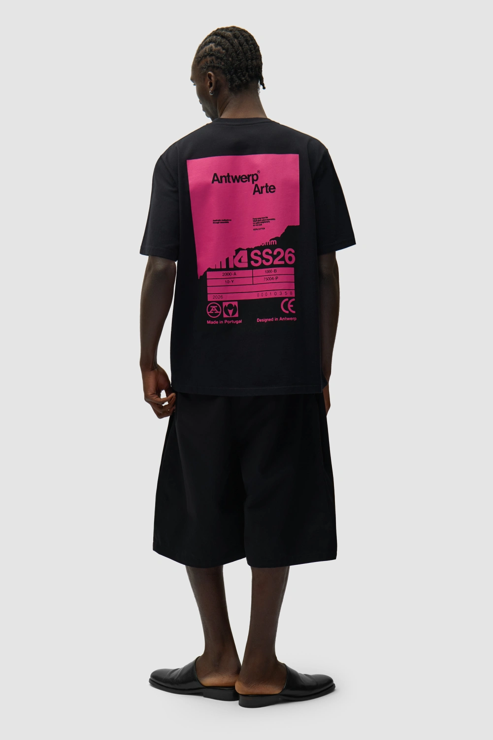 Arte Antwerp Back Poster T-Shirt Black back view on model