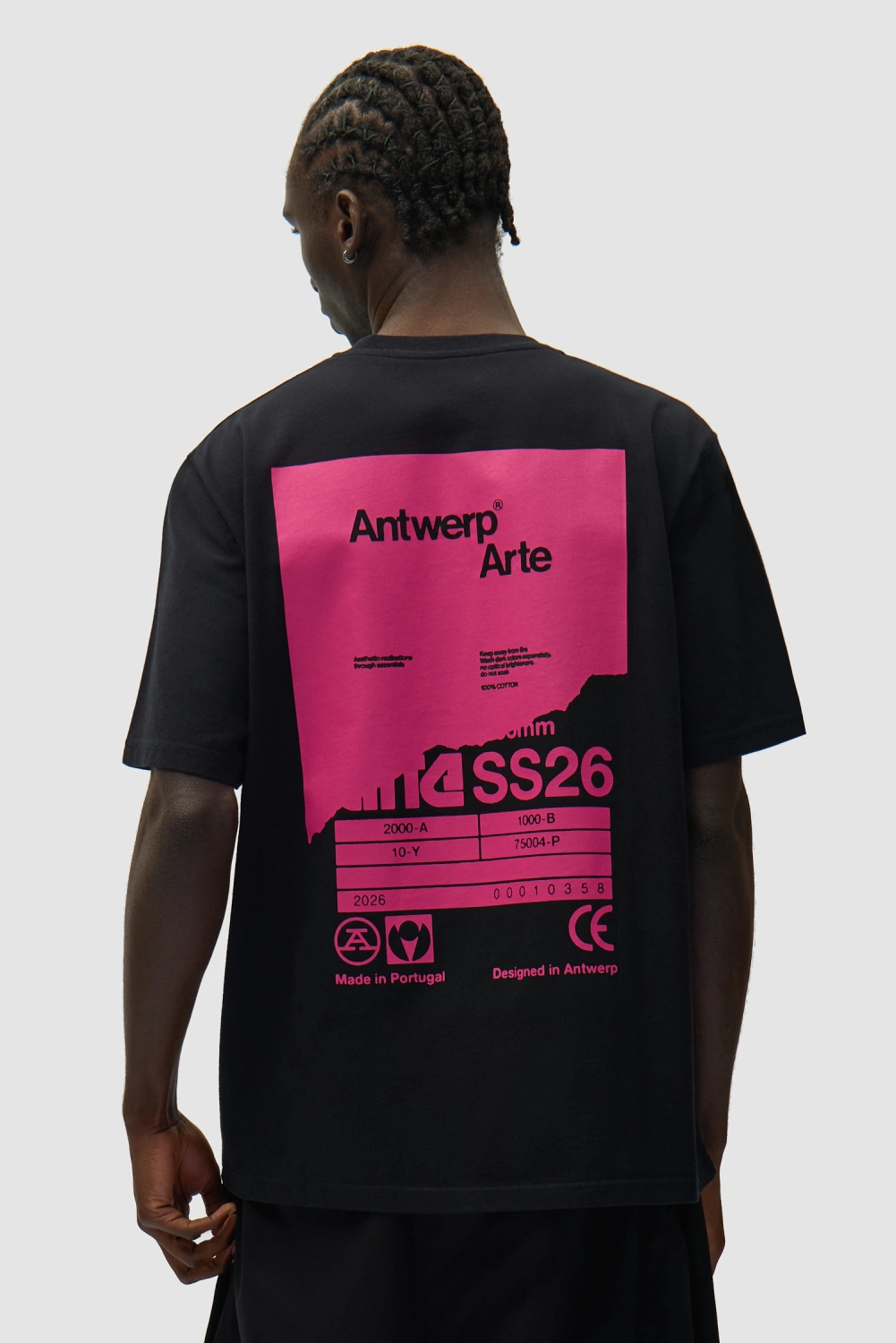 Arte Antwerp Back Poster T-Shirt Black back view on model