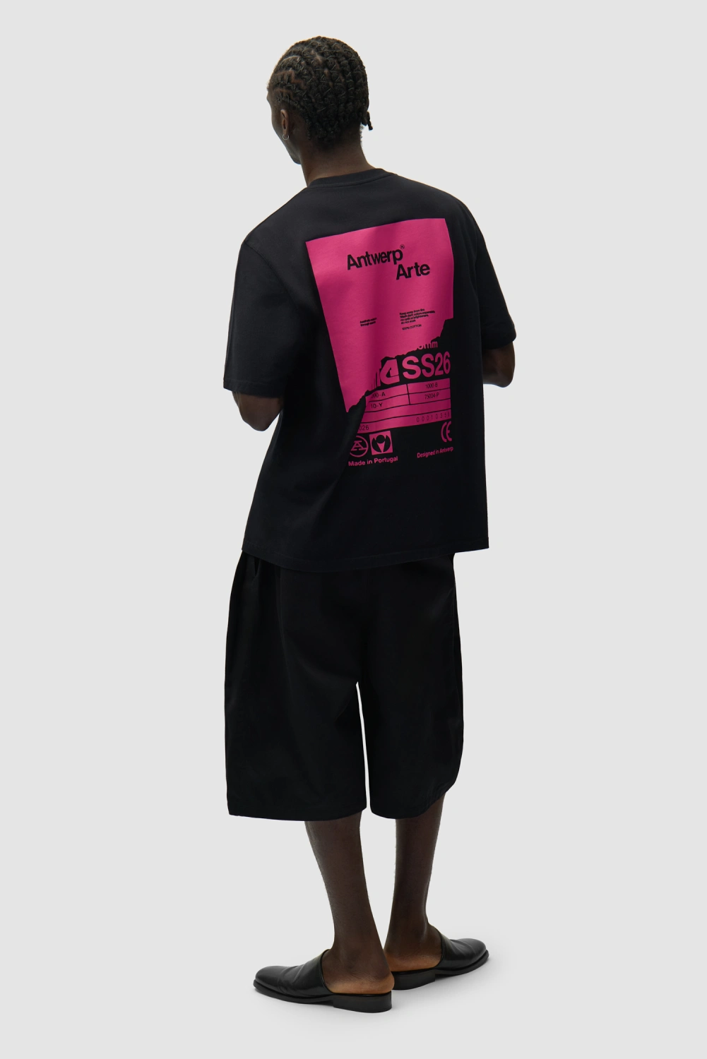 Arte Antwerp Back Poster T-Shirt Black back view on model