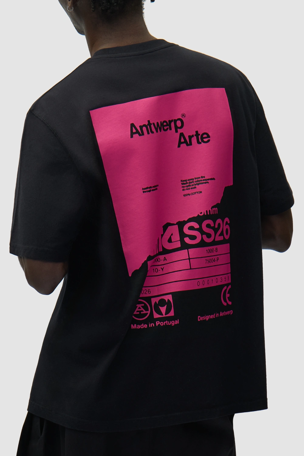 Arte Antwerp Back Poster T-Shirt Black back view on model