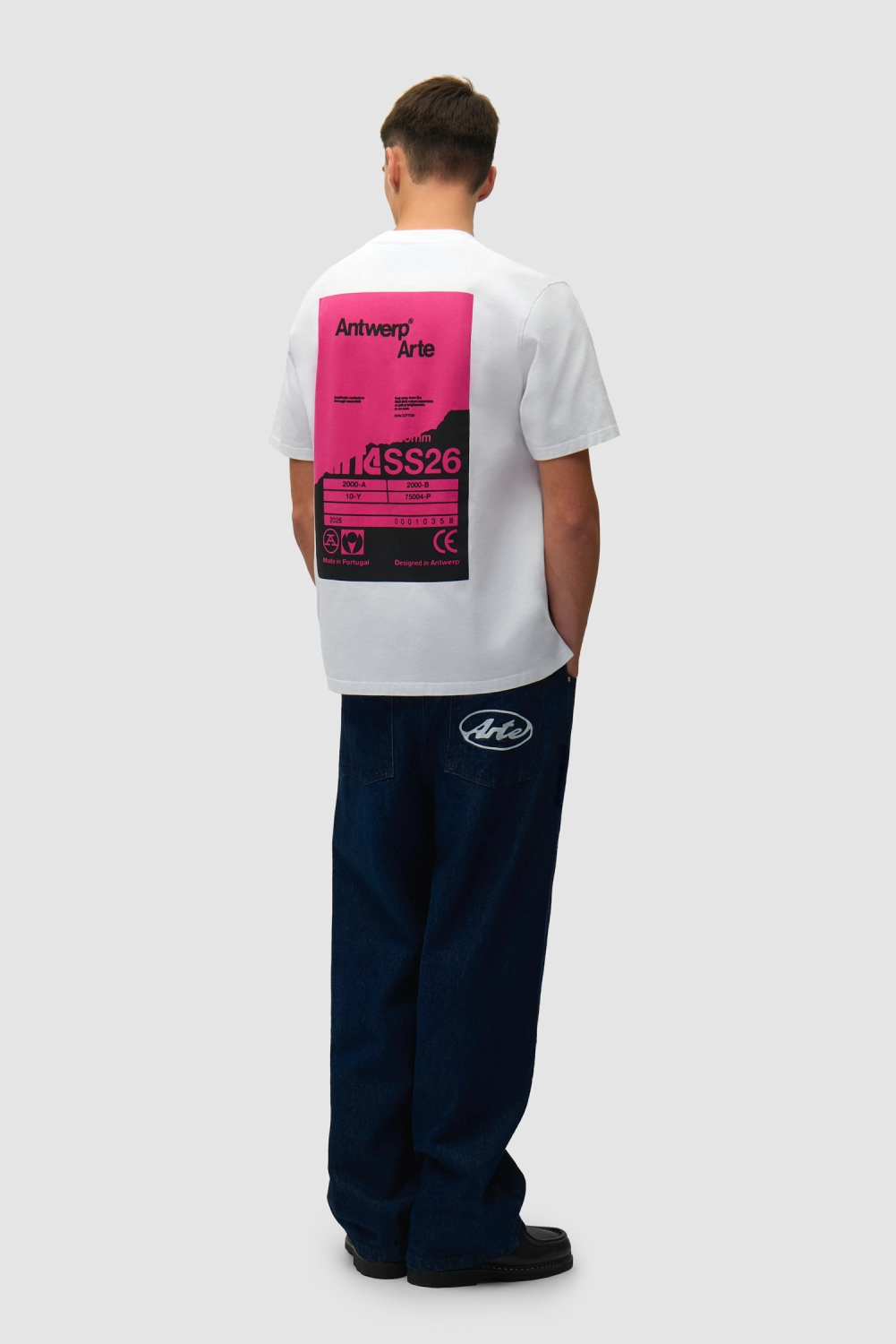 Arte Antwerp Back Poster T-Shirt White back view on model