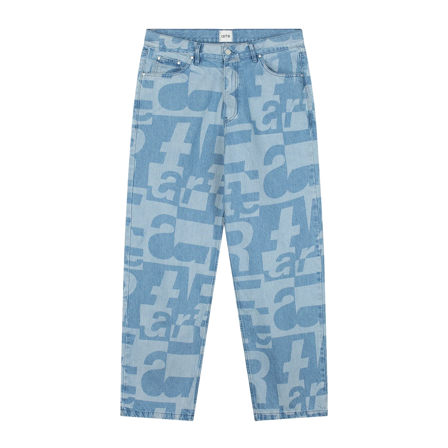 Arte Antwerp Denim Allover Pants front view in a white background