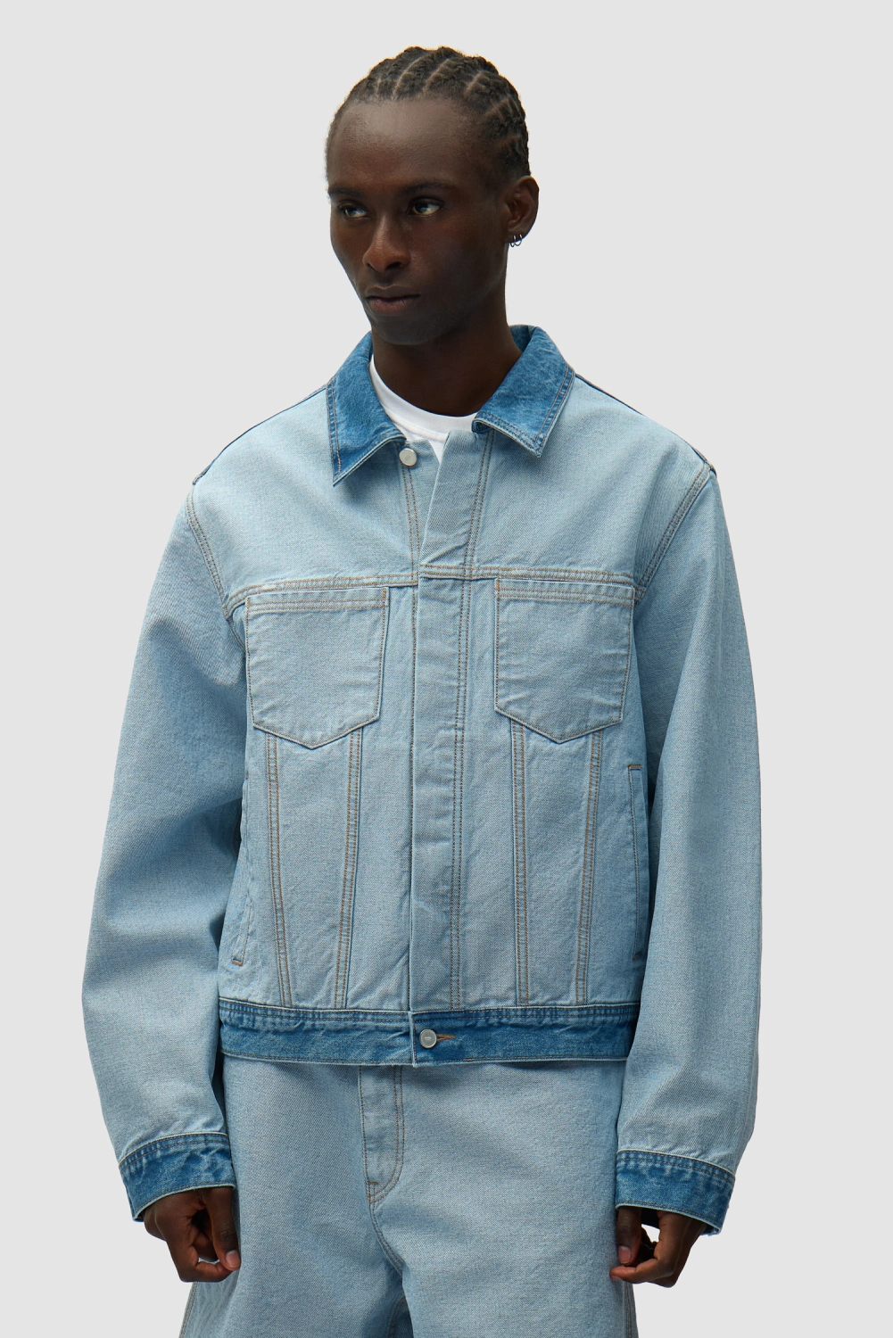 Arte Antwerp Denim Inside/Out Jacket front view on model