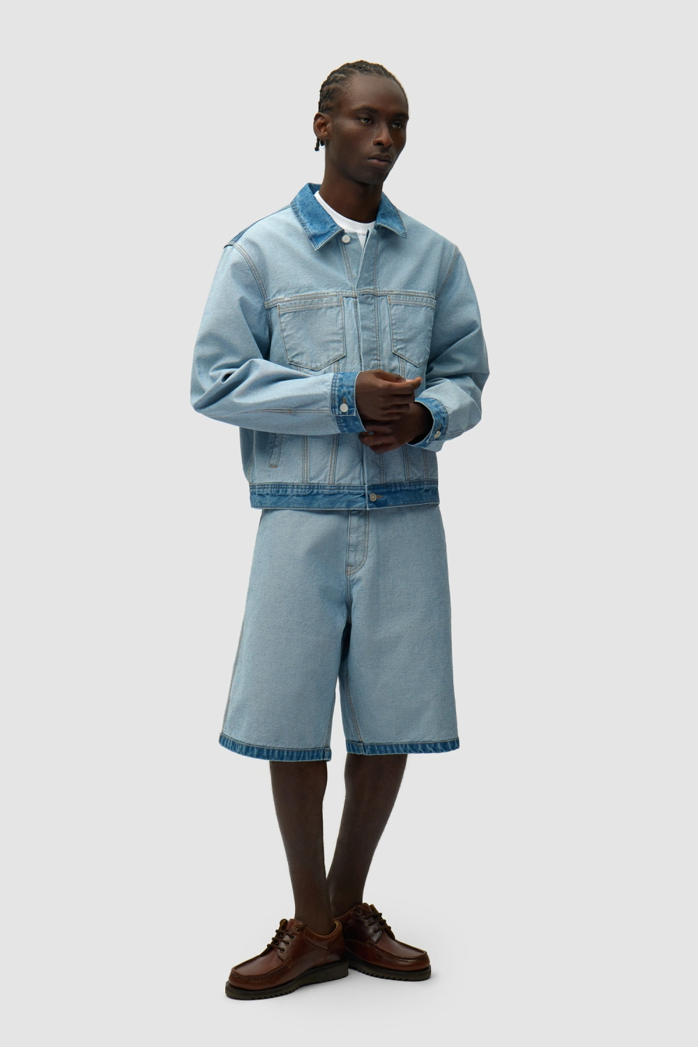 Arte Antwerp Denim Inside/Out Jacket front view on model