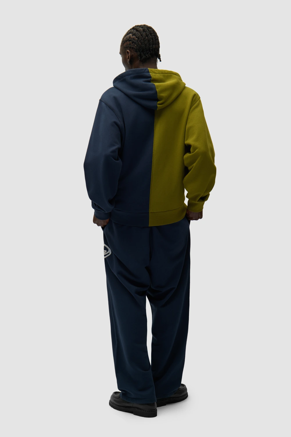 Arte Antwerp Split Patch Zip Hoodie Green/Navy on model