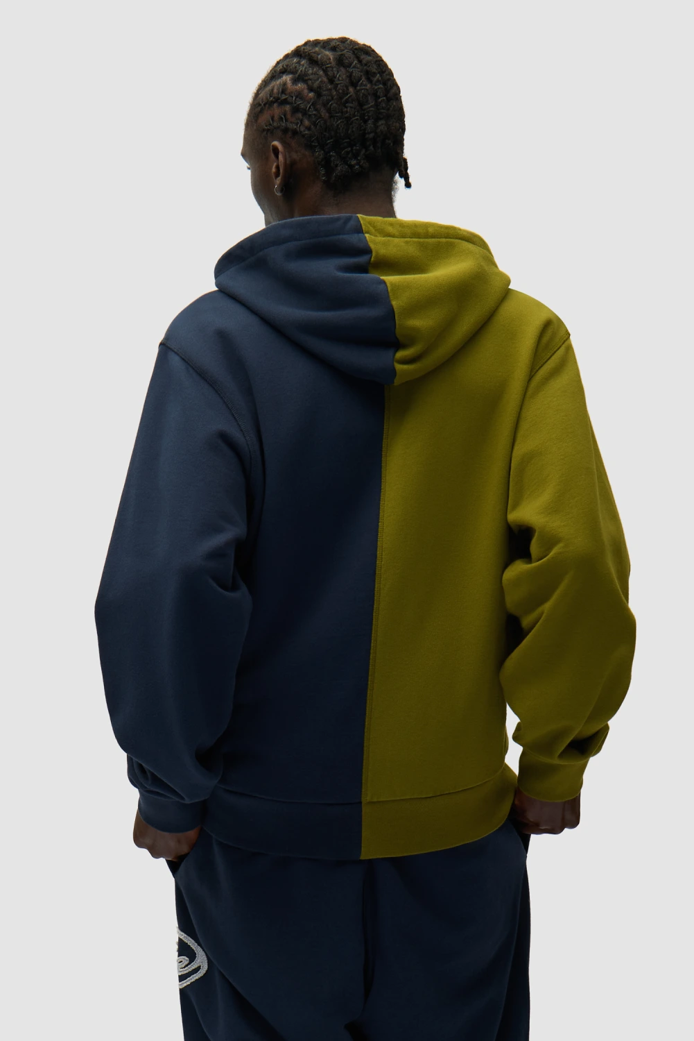 Arte Antwerp Split Patch Zip Hoodie Green/Navy on model