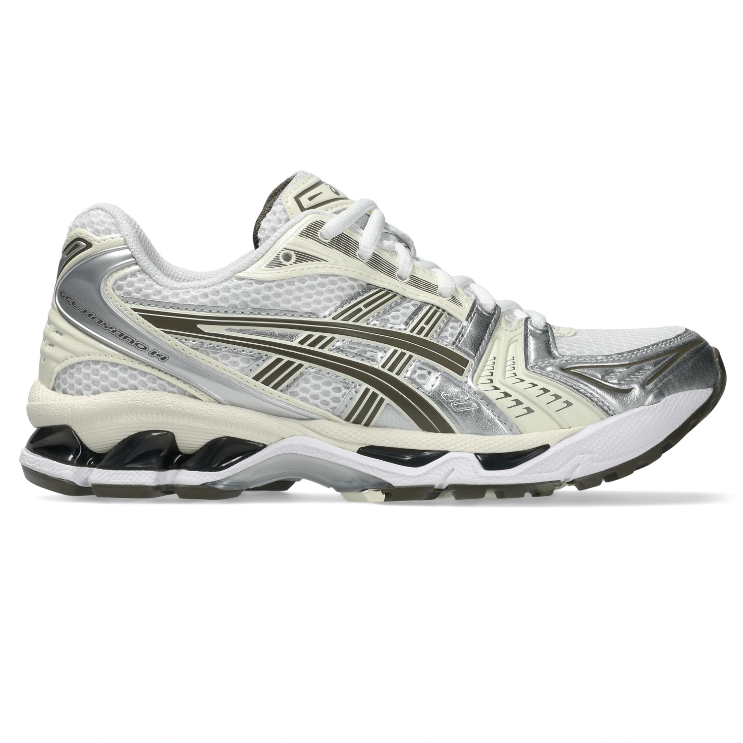 Asics Gel-Kayano 14 White/Ivory side view in a white background