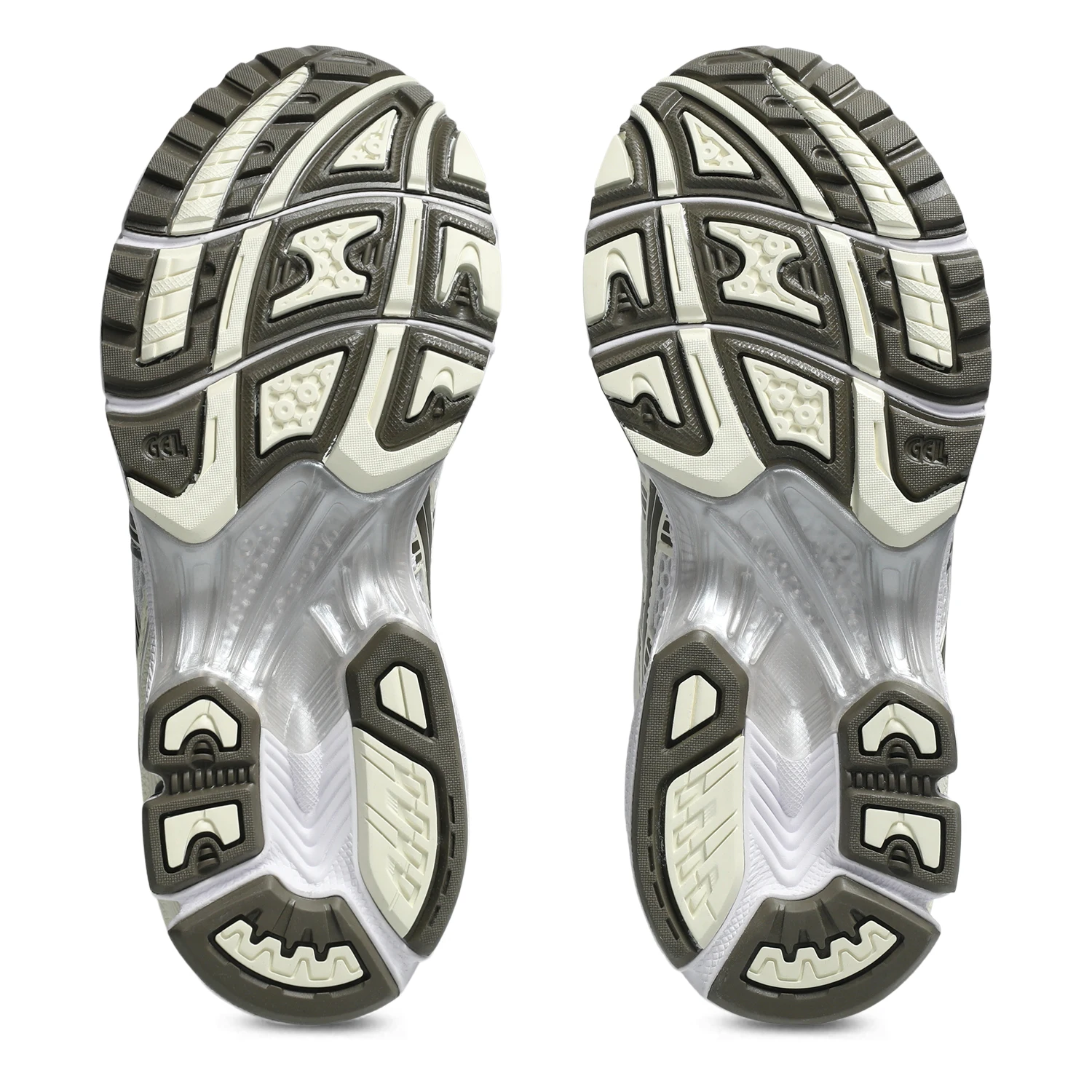 Asics Gel-Kayano 14 White/Ivory bottom view in a white background