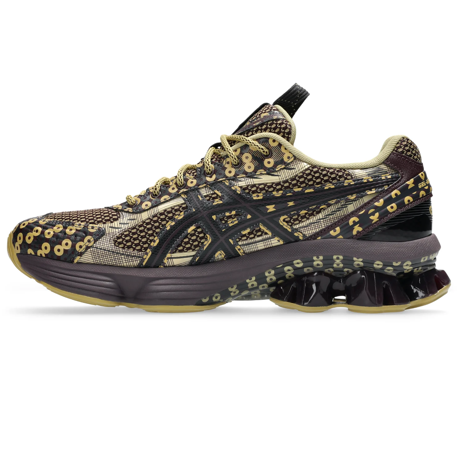 Asics US7-S Gel-Kinetic Fluent Beniimo Purple/Lemongrass side view in a white background
