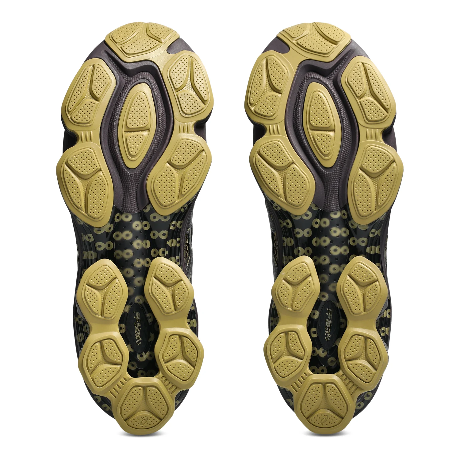 Asics US7-S Gel-Kinetic Fluent Beniimo Purple/Lemongrass bottom view in a white background