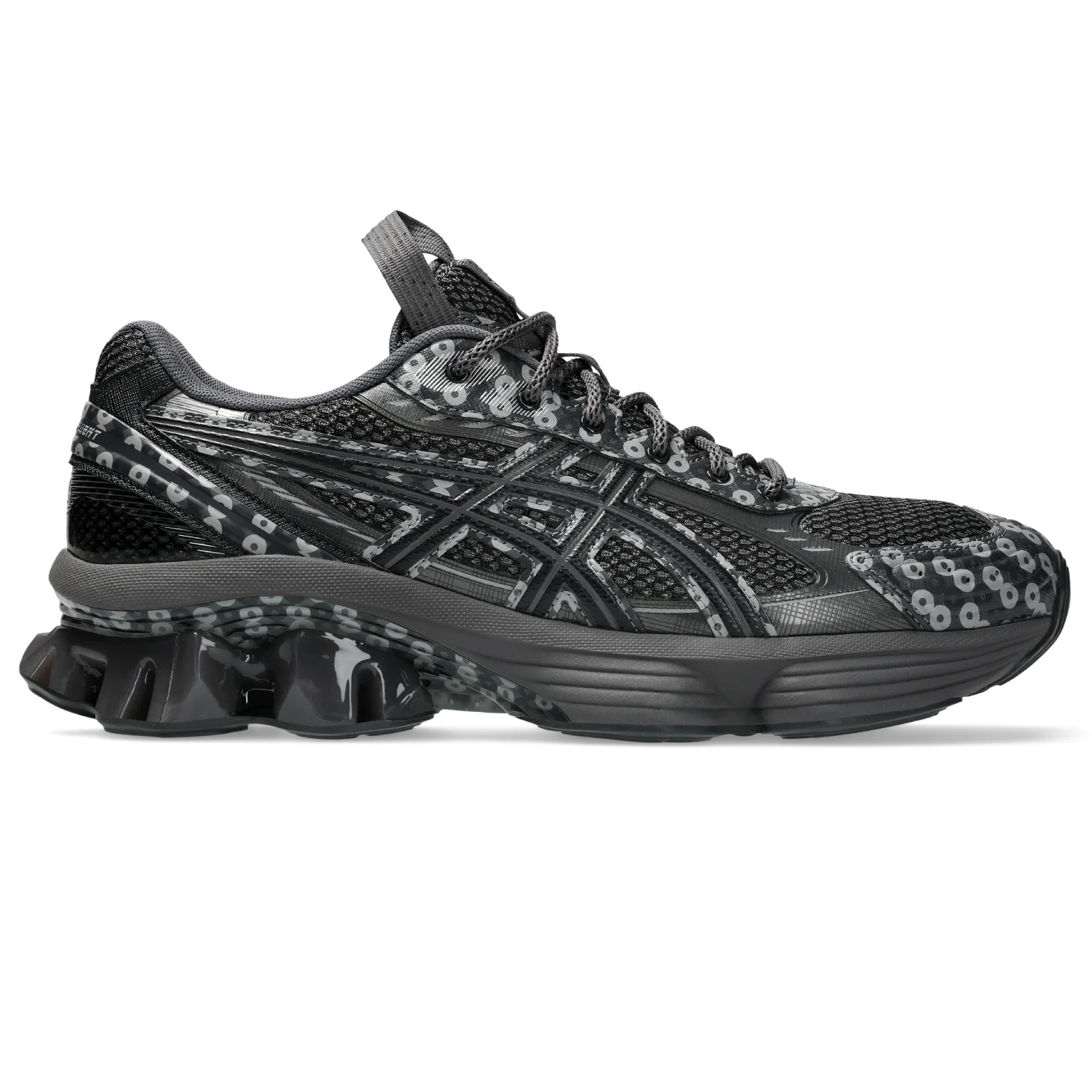 Asics US7-S Gel-Kinetic Fluent Obsidian Grey/Graphite Grey side view in a white background