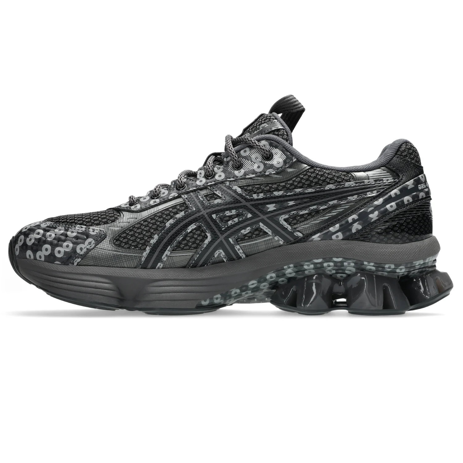 Asics US7-S Gel-Kinetic Fluent Obsidian Grey/Graphite Grey side view in a white background