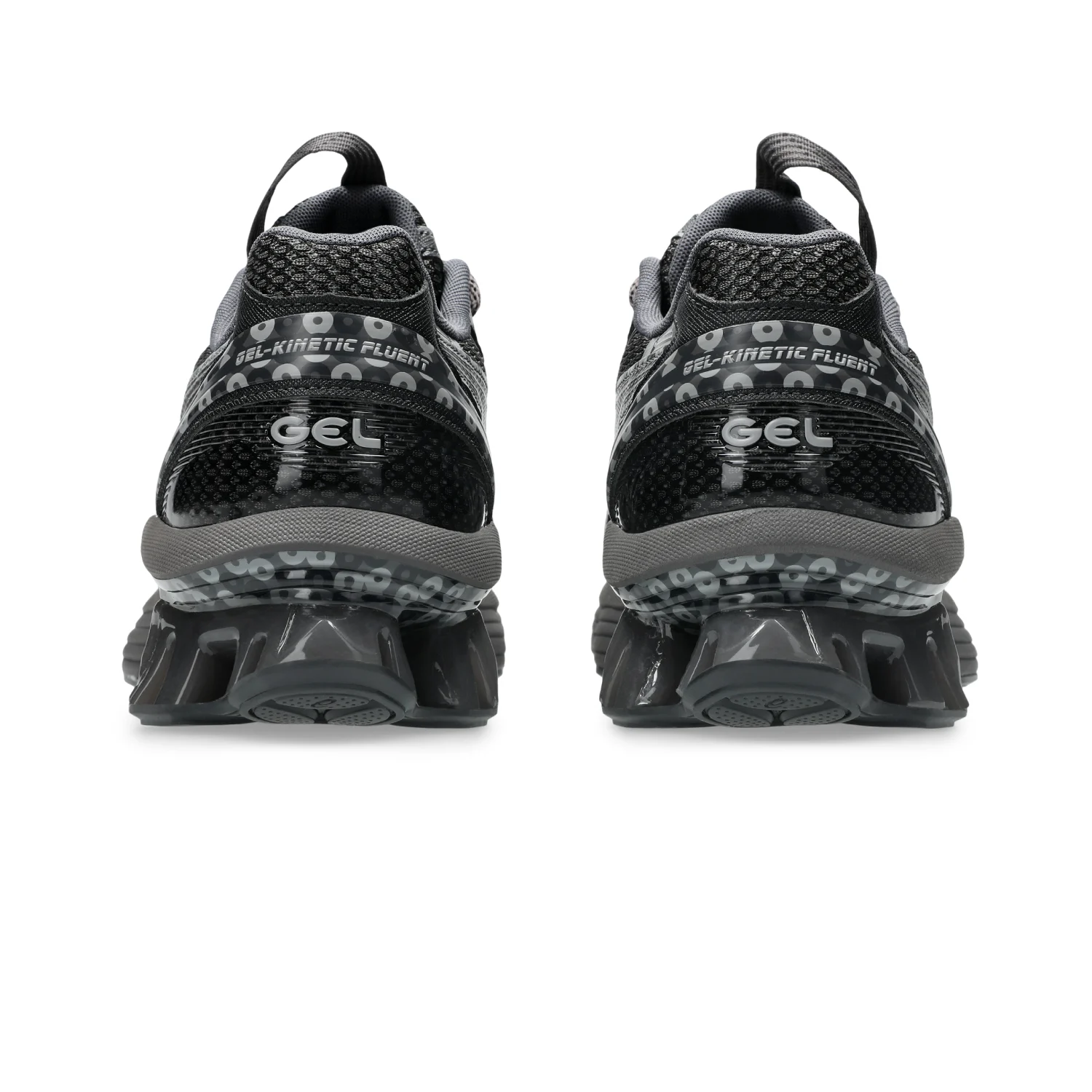 Asics US7-S Gel-Kinetic Fluent Obsidian Grey/Graphite Grey top view in a white background
