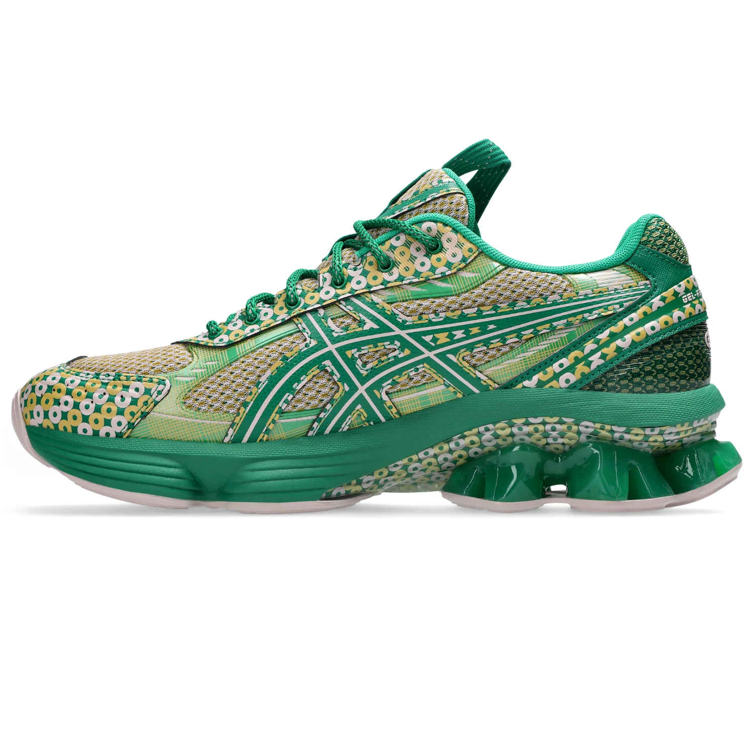 Asics US7-S Gel-Kinetic Fluent Watershed Rose/Kale side view in a white background