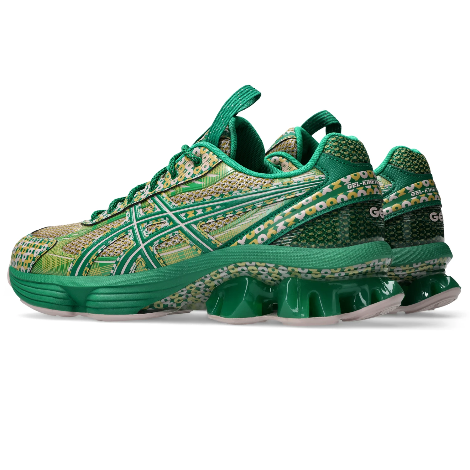 Asics US7-S Gel-Kinetic Fluent Watershed Rose/Kale side view in a white background