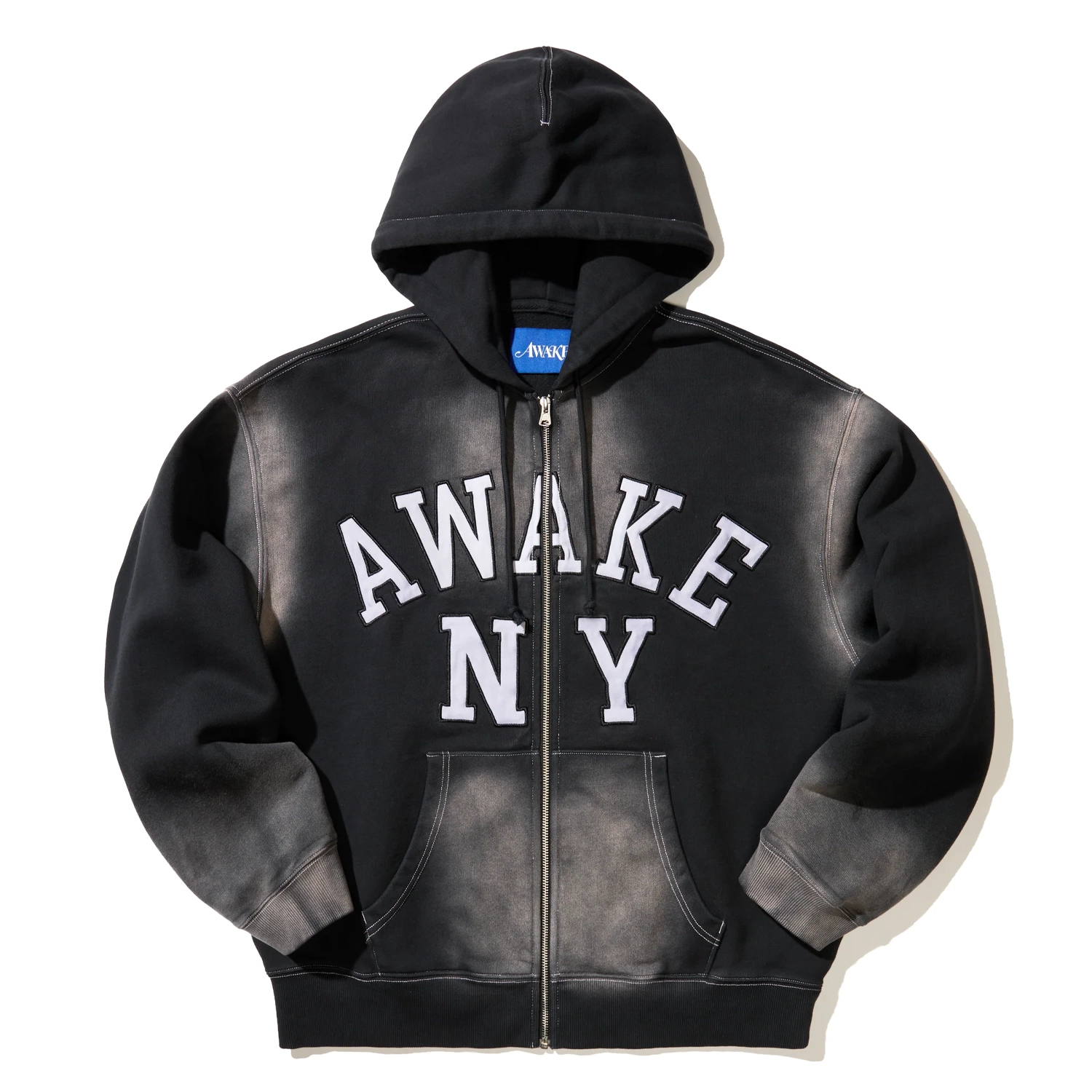 Awake NY Collegiate Arch Zip Hoodie Black front view in a white background