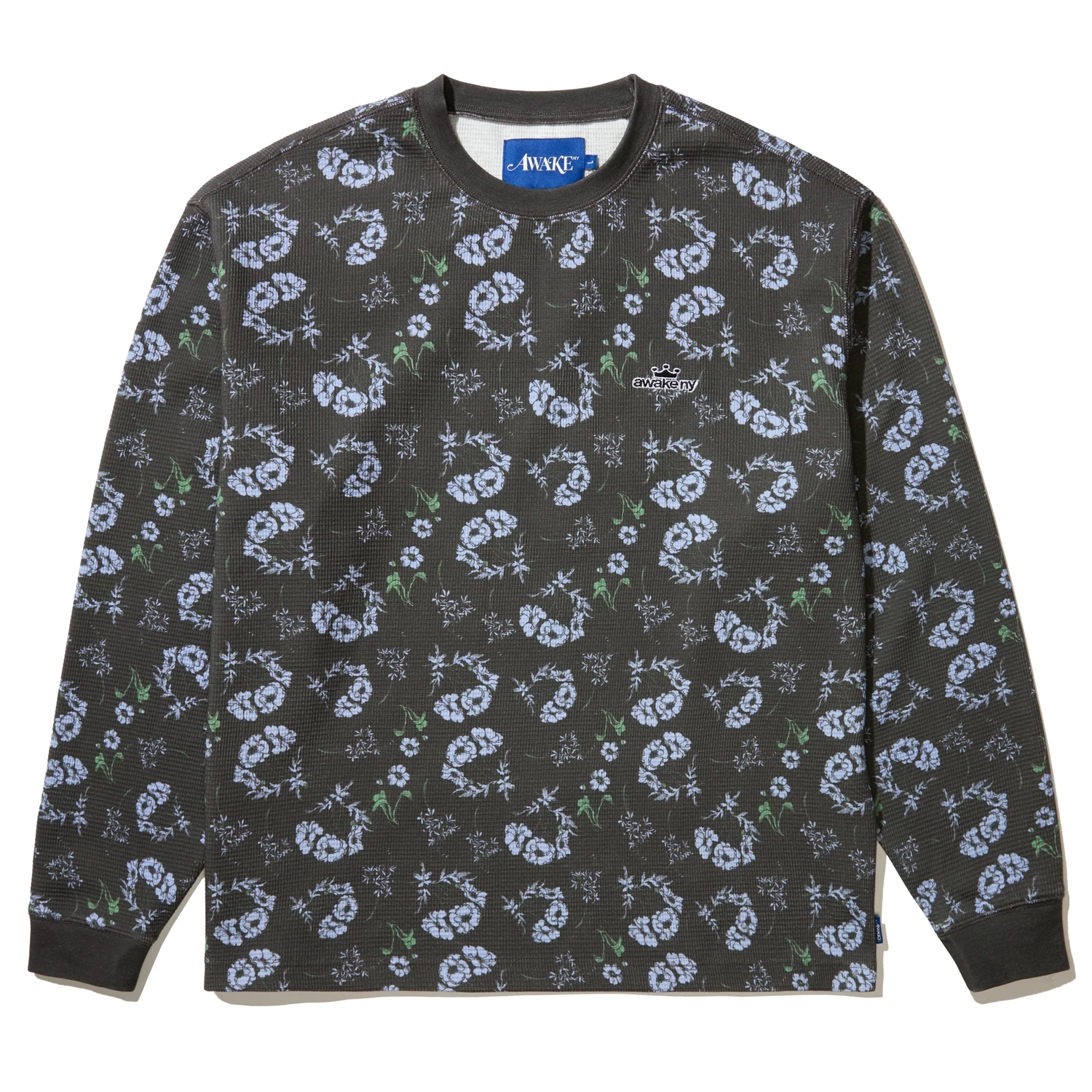 Awake NY Floral Thermal Black front view in a white background