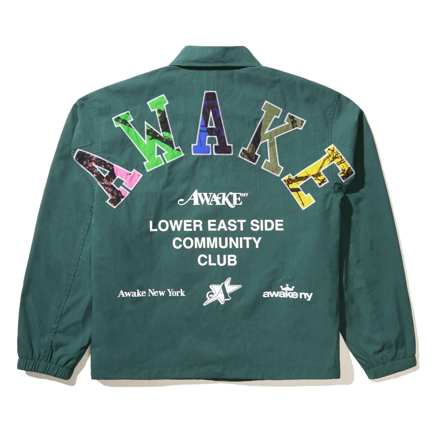 Awake NY LES Community Coaches Jacket Teal back view in a white background
