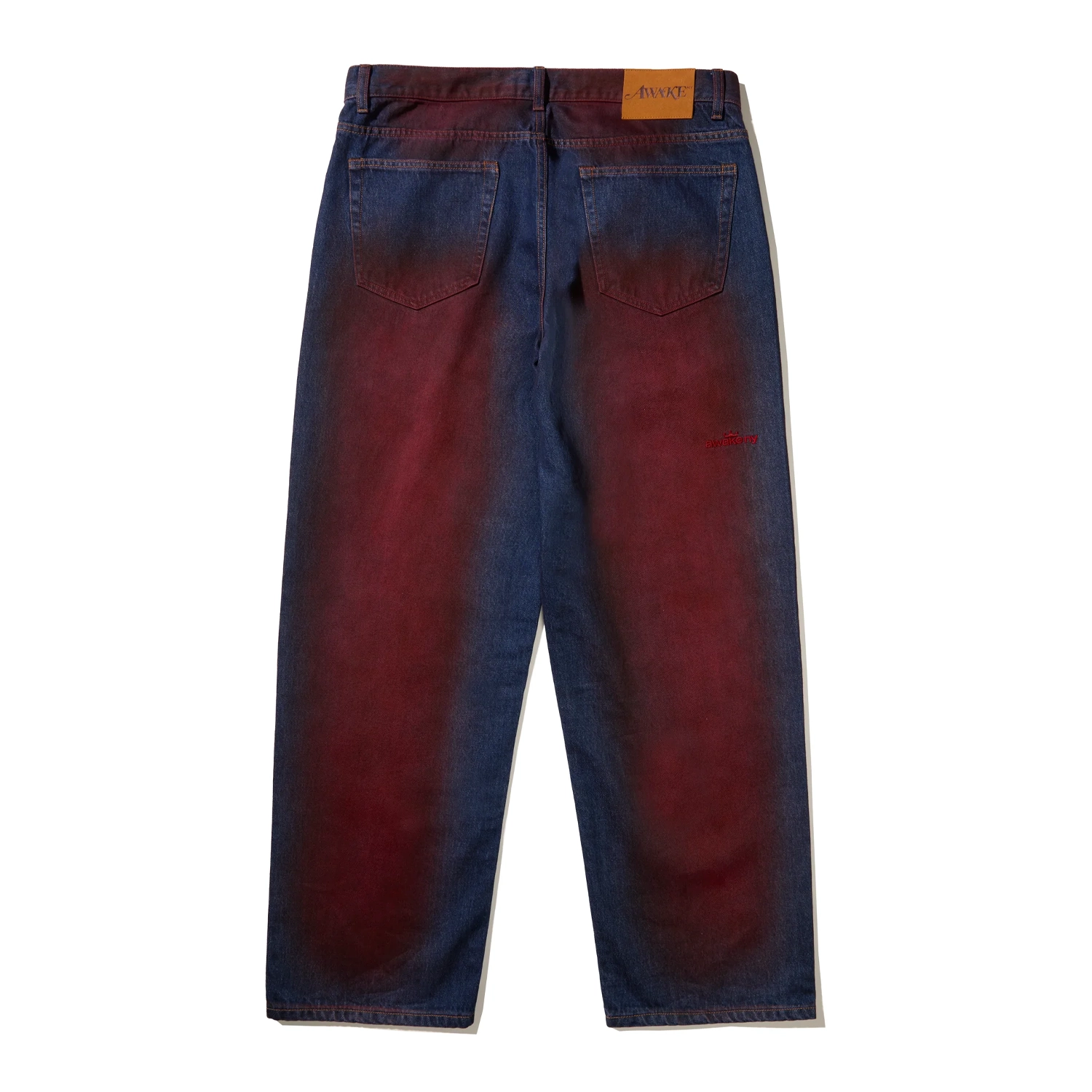 Awake NY Orchard St. Baggie Denim Red back view in a white background