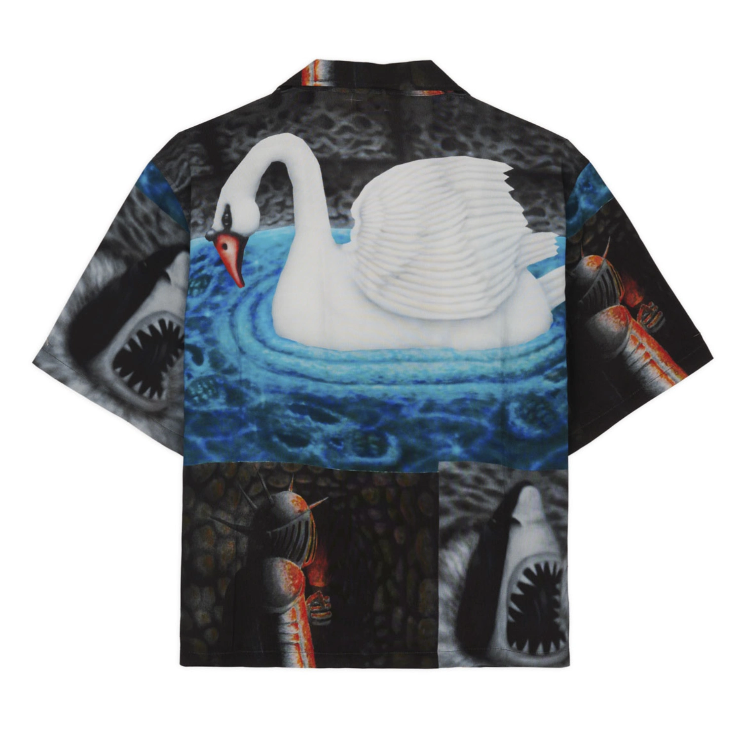 Brain Dead Copia Short Sleeve Button Down Shirt back view in a white background