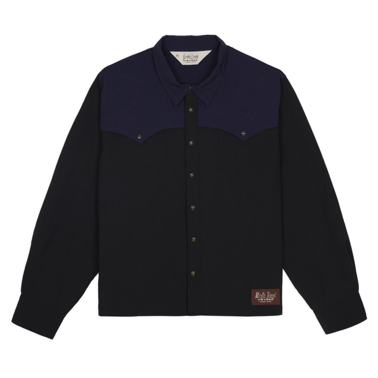 Brain Dead Nylon Western Shirt Black front view in a white background