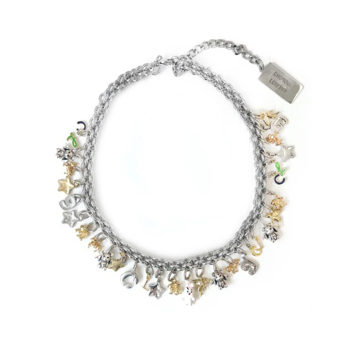 Chopova Lowena Alphabet Charm Necklace Multi front view in a white background