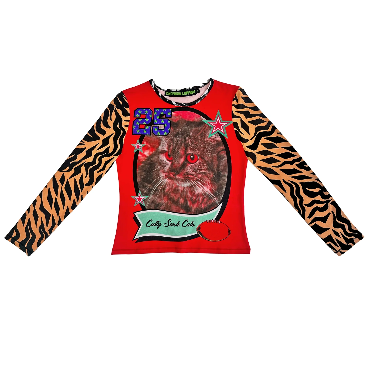 Chopova Lowena Cutty Sark Cats Fitted Jersey Top front view in a white background