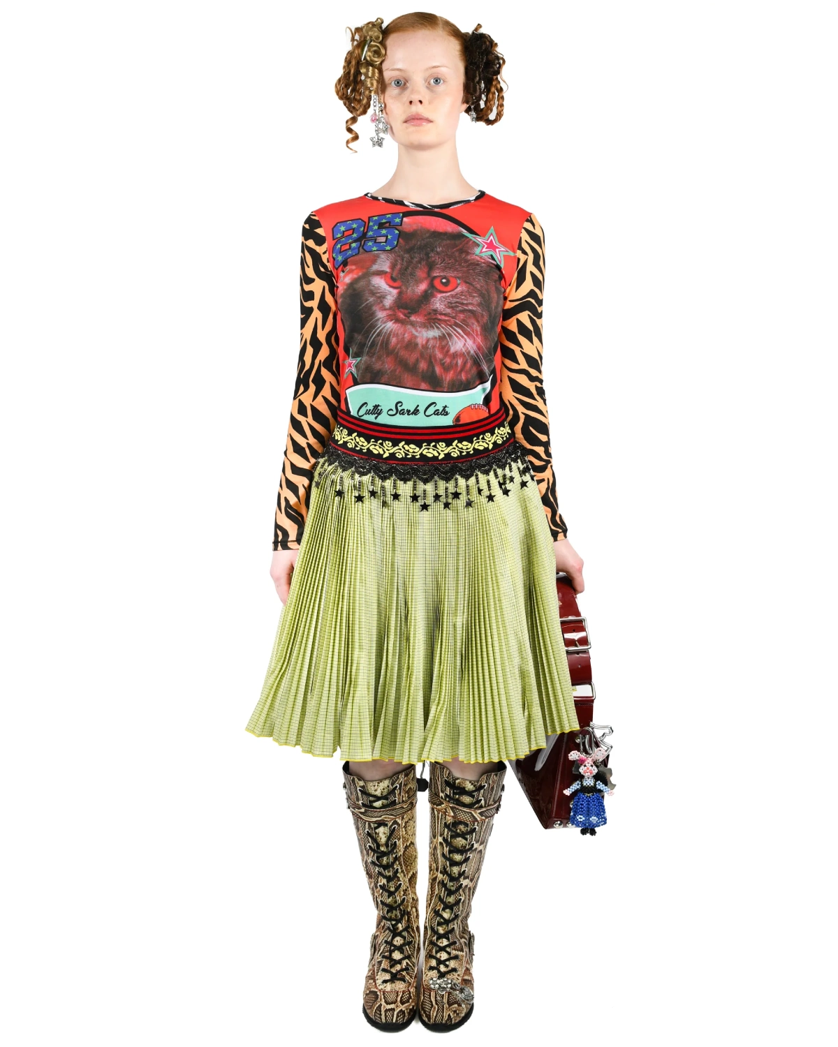 Chopova Lowena Cutty Sark Cats Fitted Jersey Top front view on model